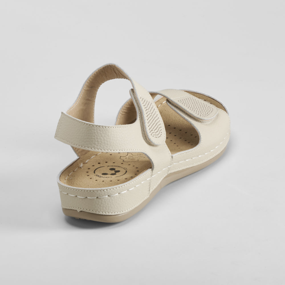 Sandalia velcros cosida piel beige COMFEET