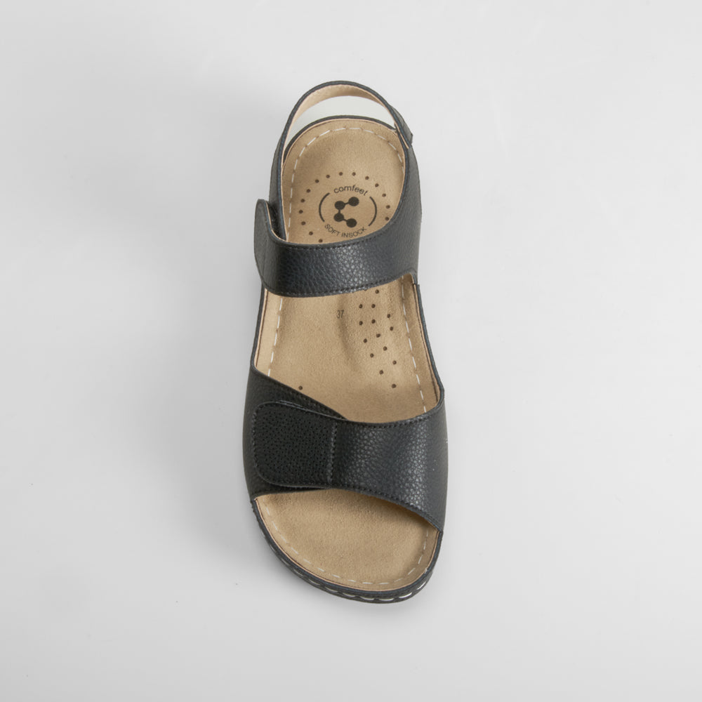 Sandalia de piel con velcros negra COMFEET