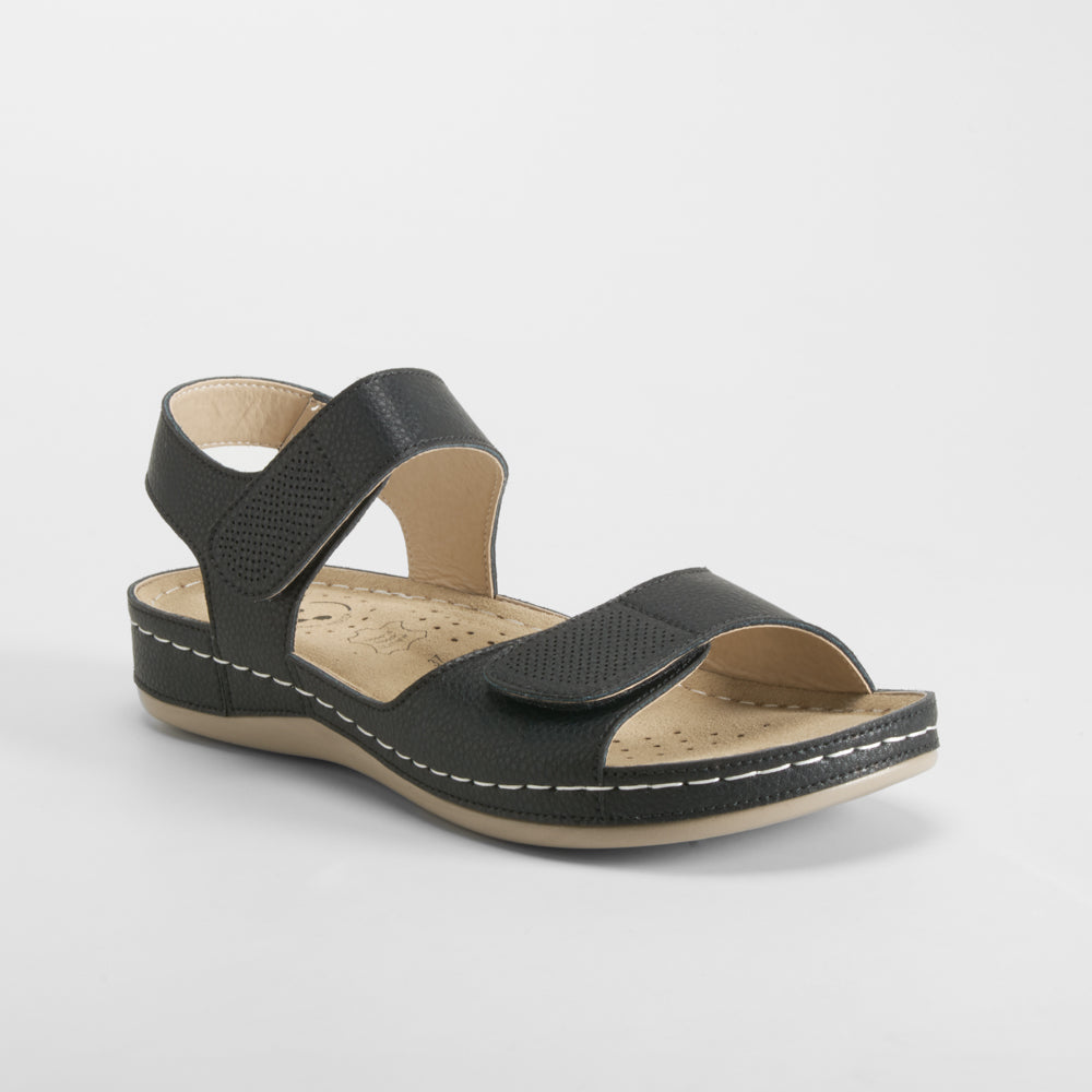 Sandalia de piel con velcros negra COMFEET