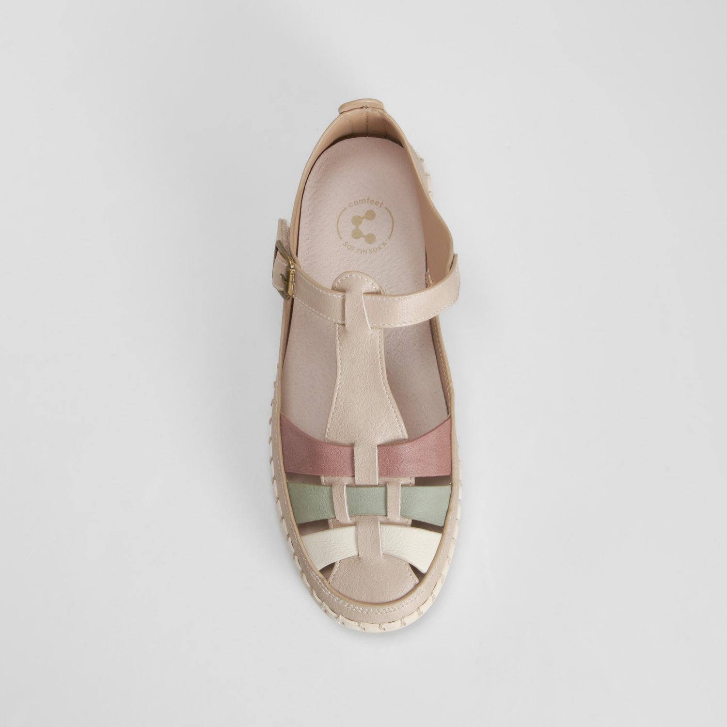 Sandalia cerrada cosida marrón multicolor COMFEET