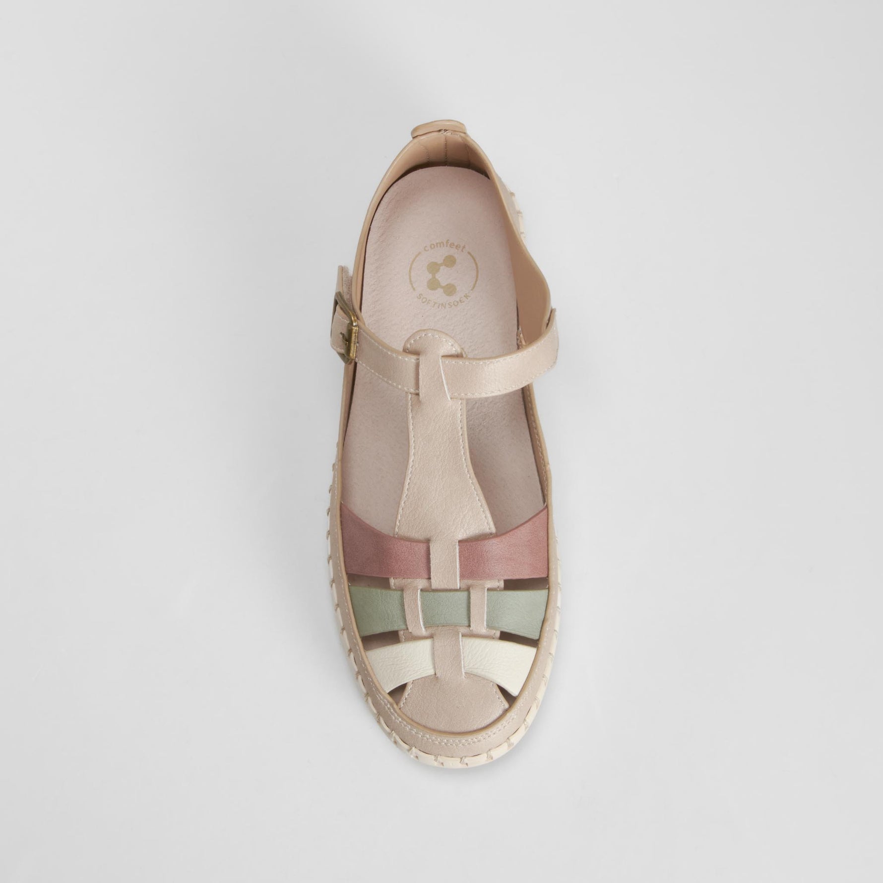Sandalia cerrada cosida marrón multicolor COMFEET
