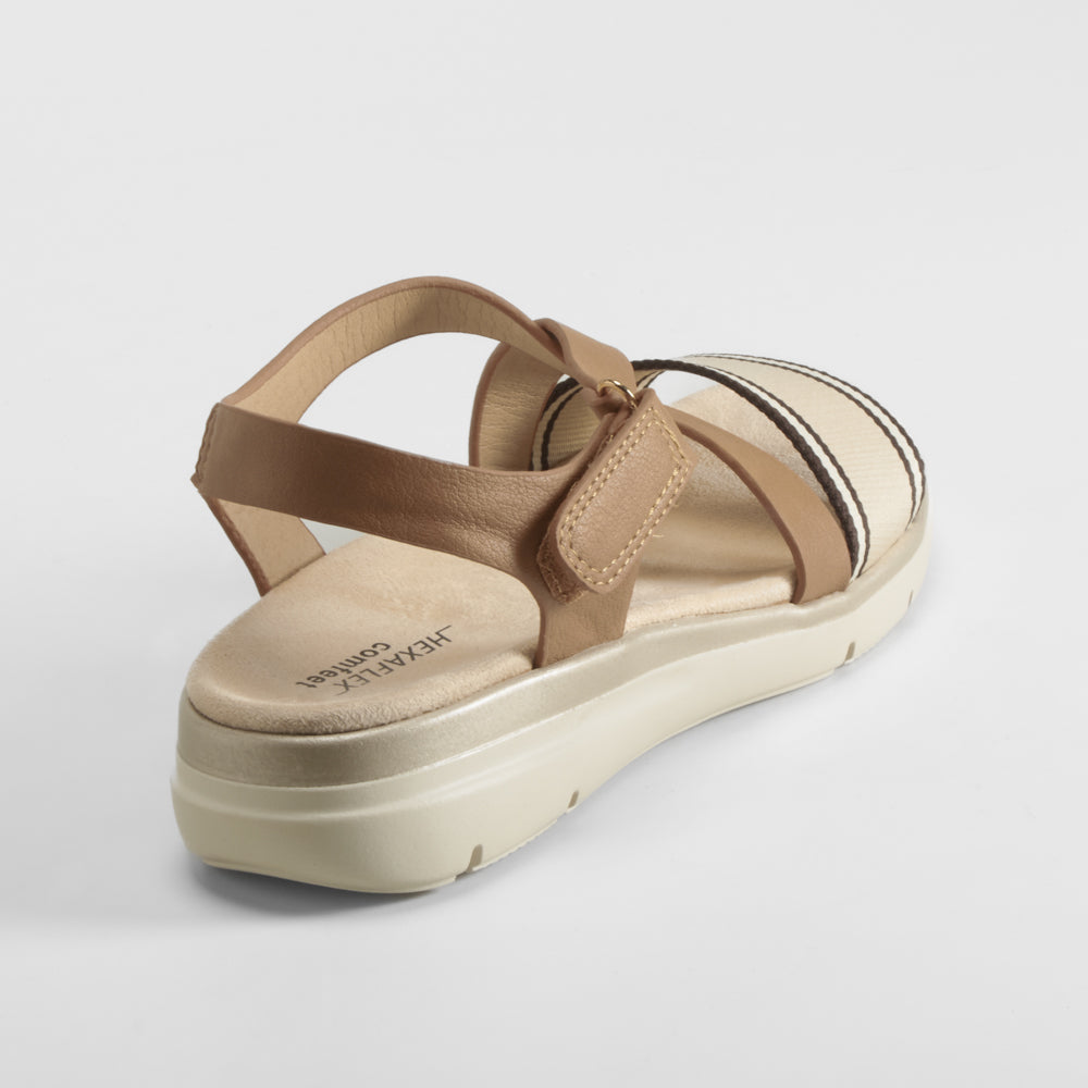 Sandalia tira nylon rayas marrón COMFEET
