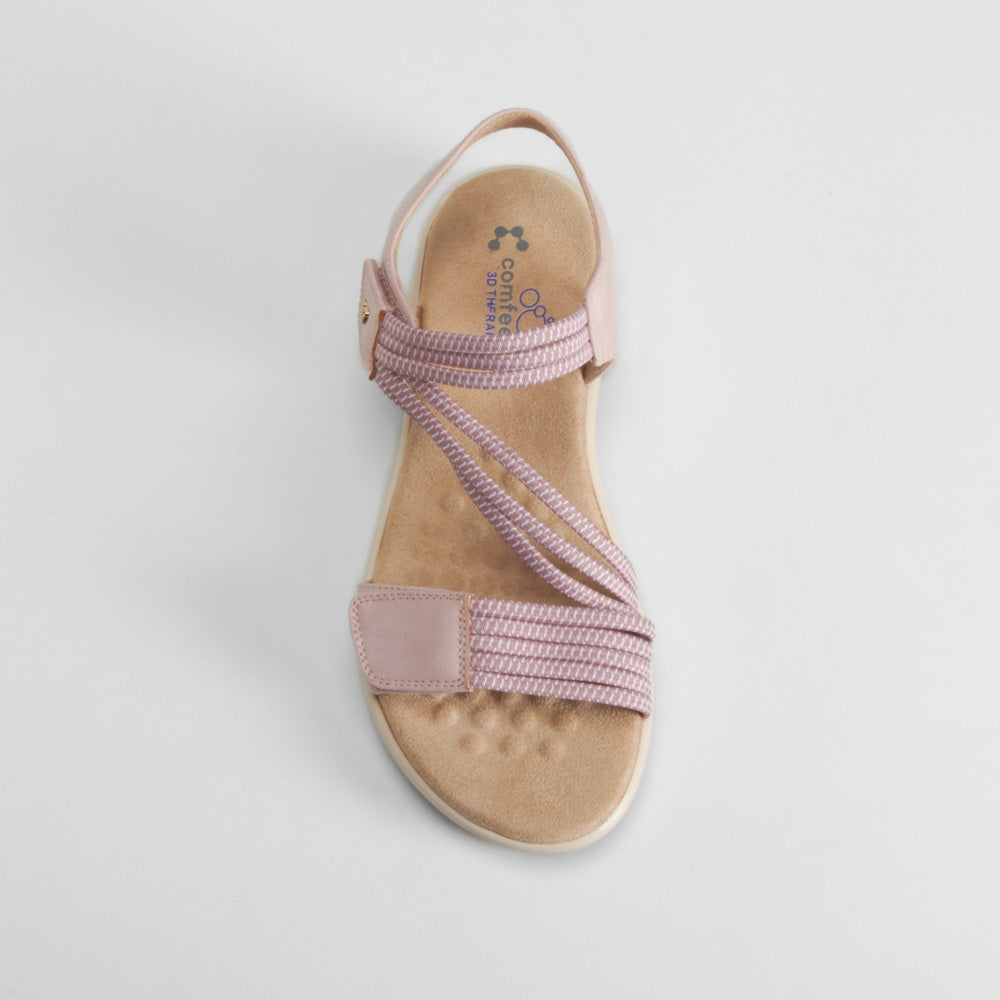 Sandalia elásticos velcro tiras rosa COMFEET