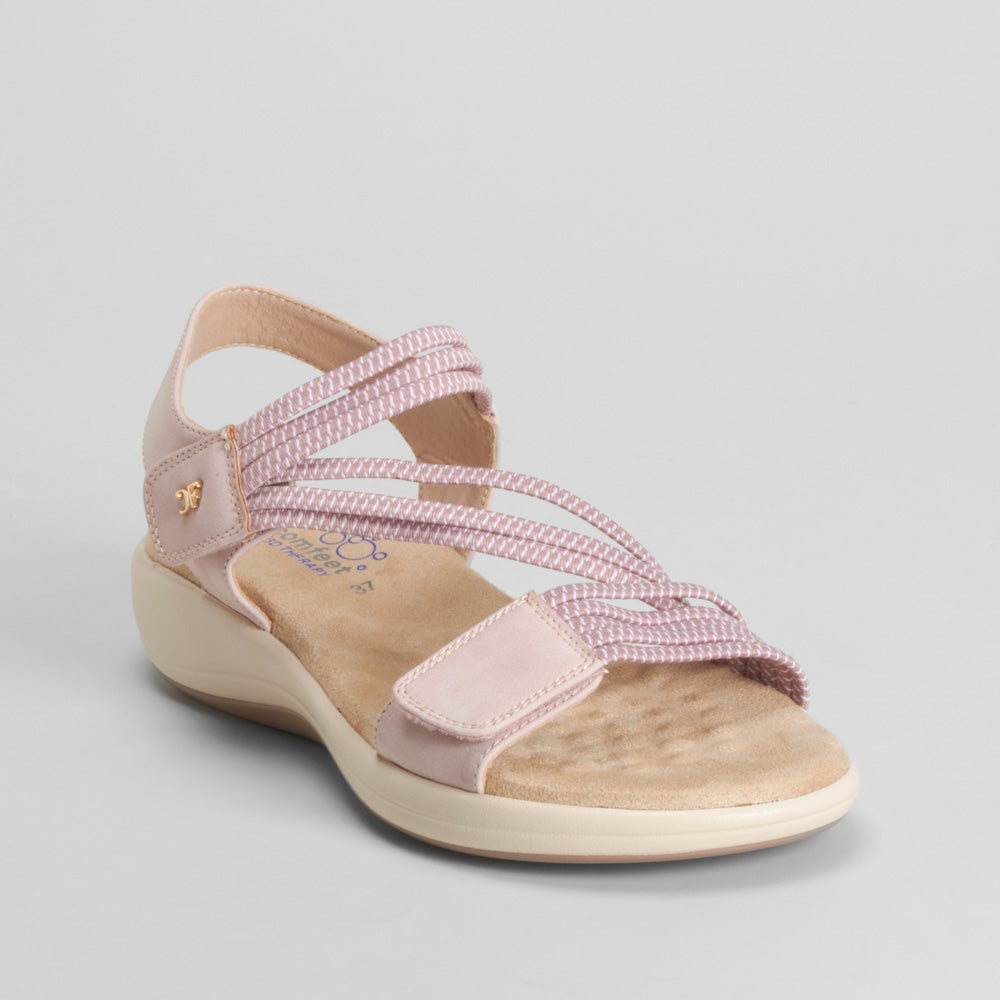 Sandalia elásticos velcro tiras rosa COMFEET