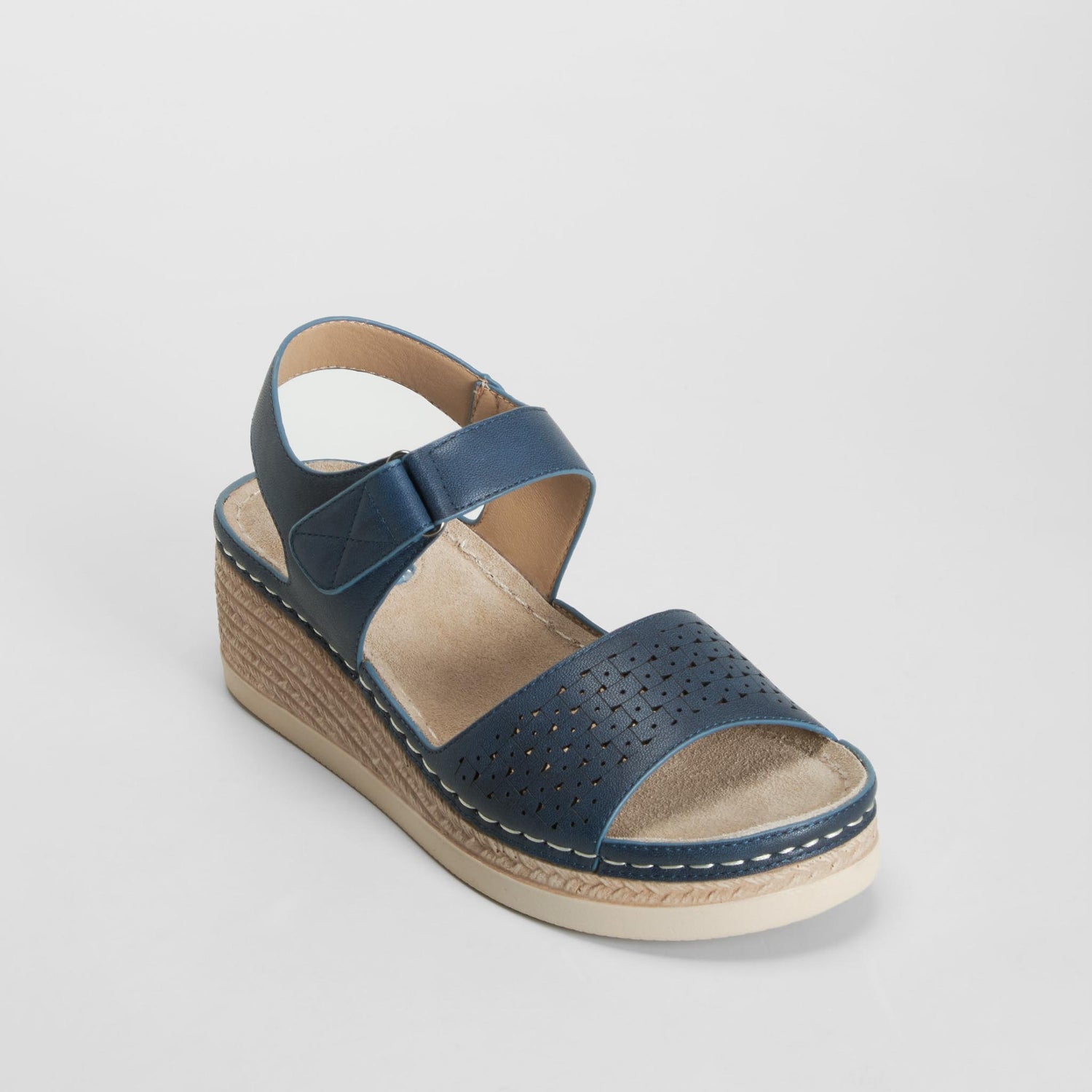 Sandalia cuña perforada azul marino COMFEET