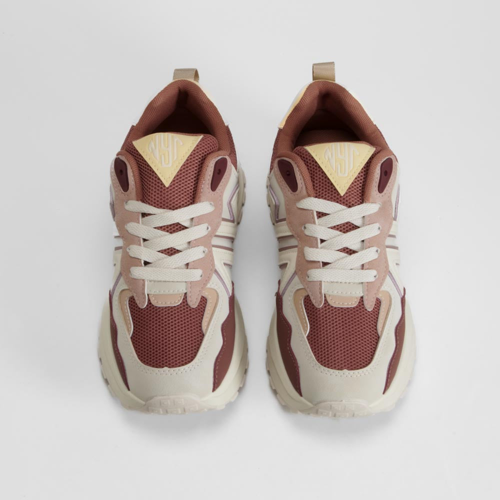 Zapatilla deportiva beige y rojo NYC