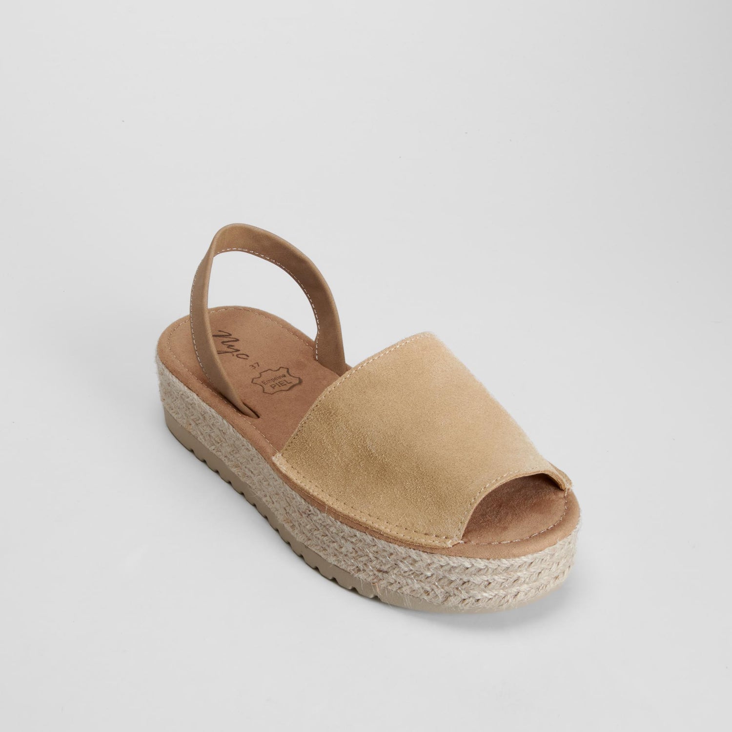 Sandalia menorquina plataforma piel beige NYC