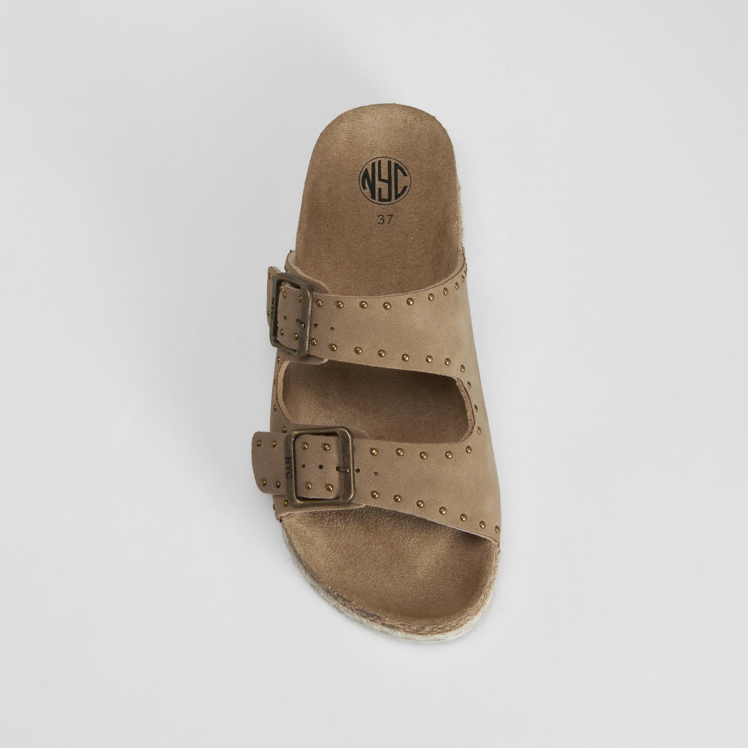 Sandalia bio con tachas y hebillas beige NYC