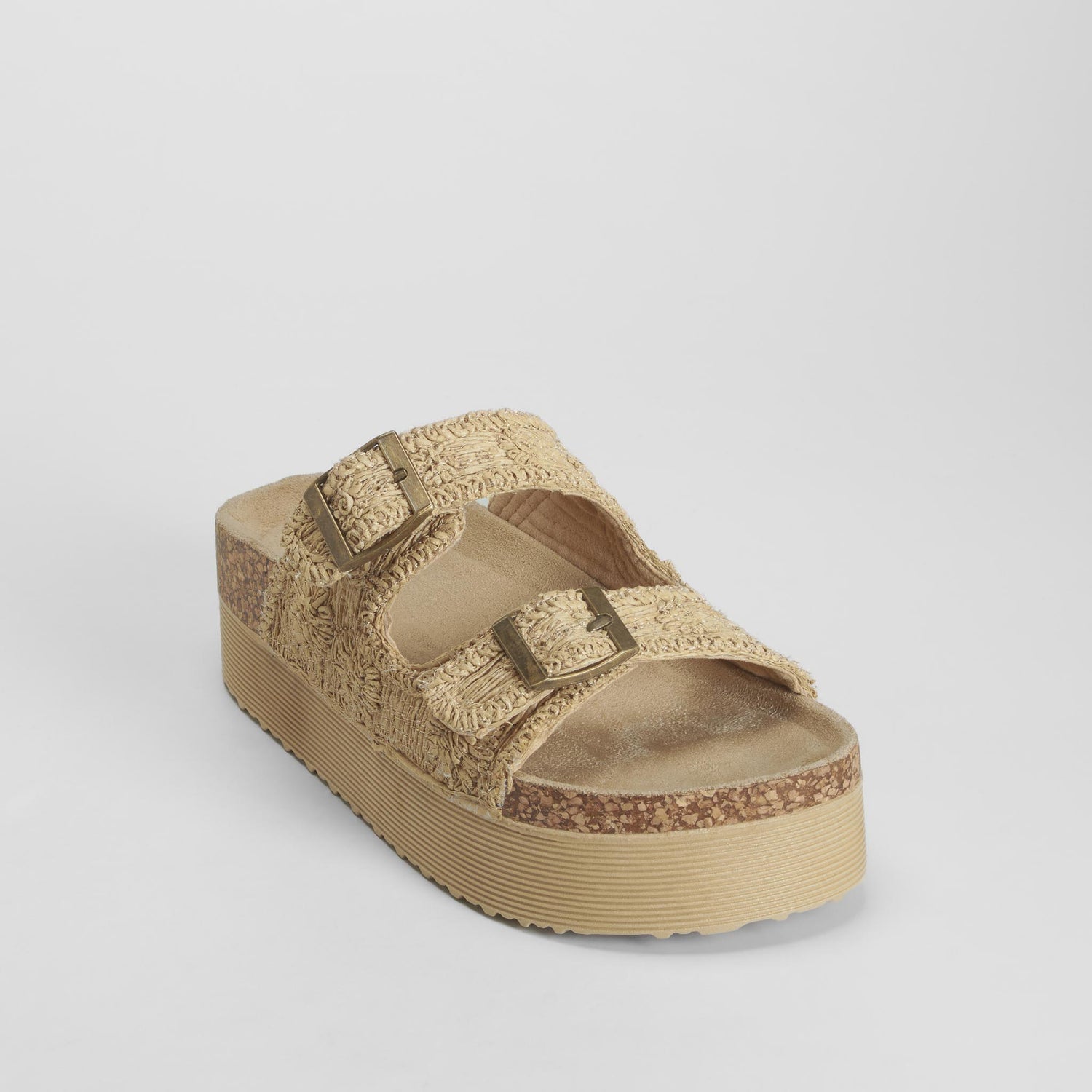 Sandalia bio plataforma doble hebilla beige NYC