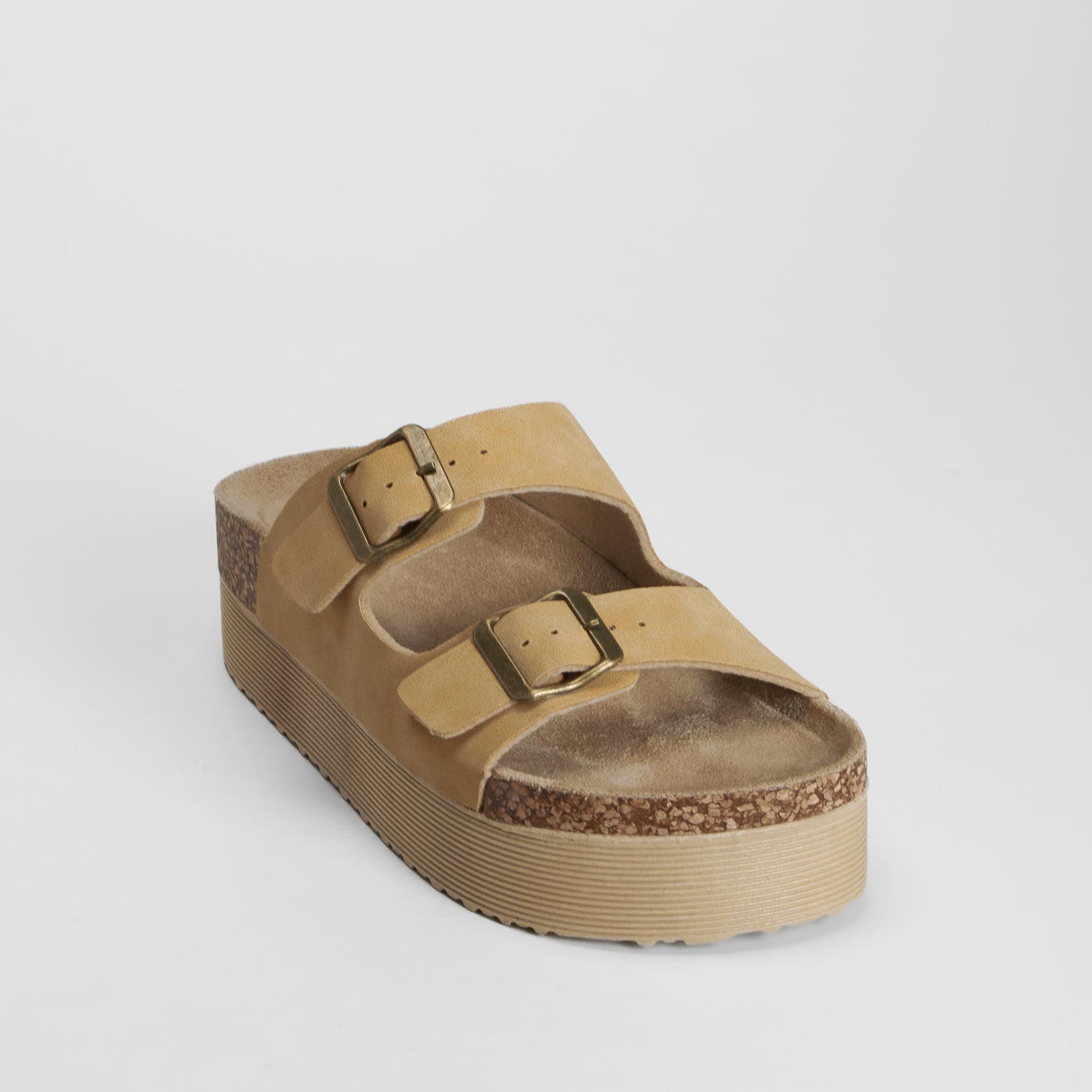 Sandalia bio plataforma hebillas camel NYC