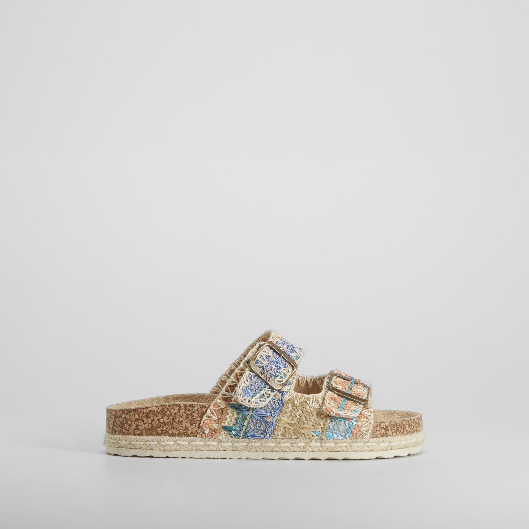 Sandalia bio con hebillas rafia multicolor NYC