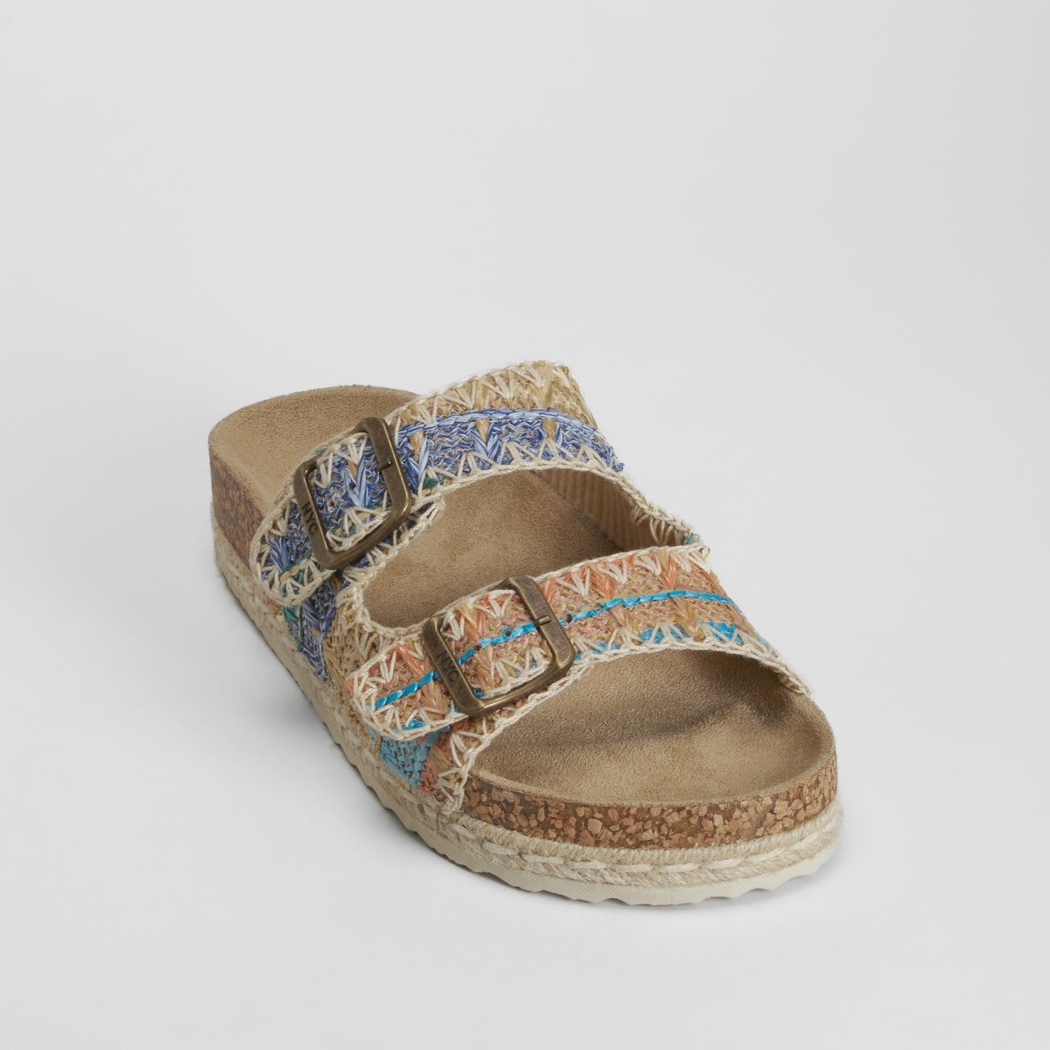 Sandalia bio con hebillas rafia multicolor NYC