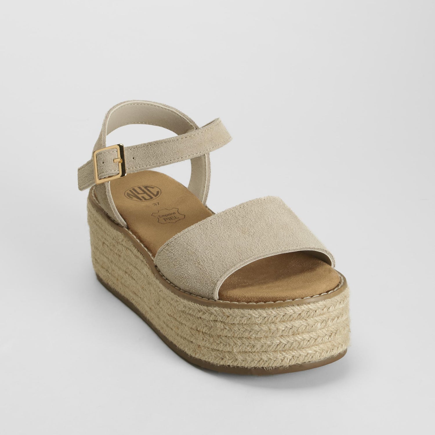Sandalia yute con plataforma piel beige NYC