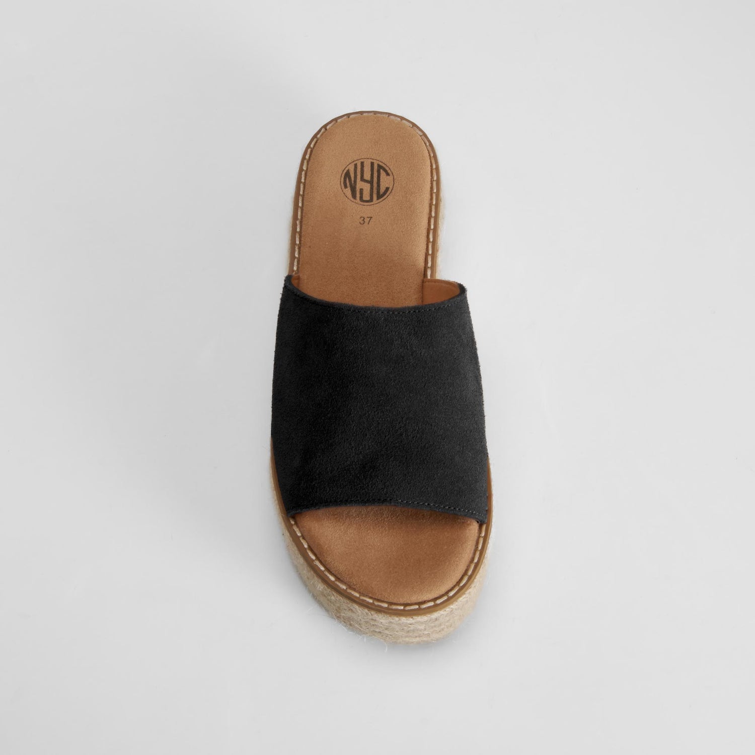 Sandalia plataforma yute negro piel NYC