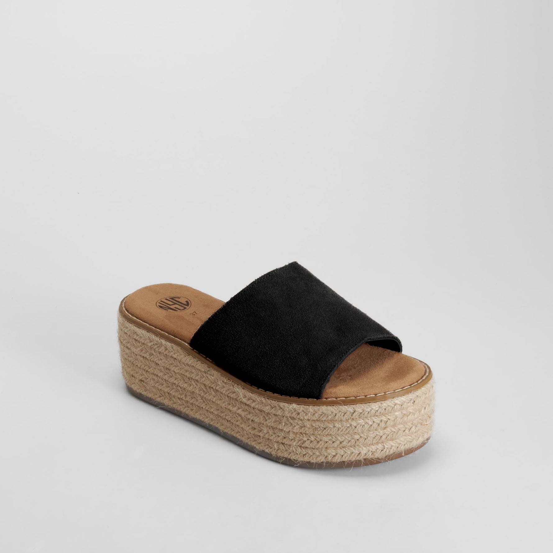 Sandalia plataforma yute negro piel NYC