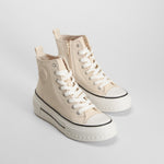 Zapatilla alta de lona cuña beige NYC