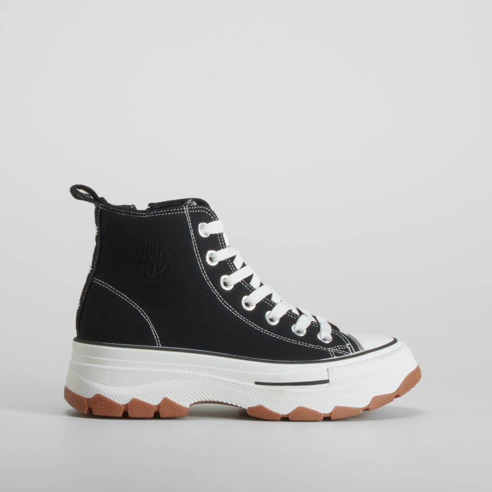 Zapatilla alta de lona chunky negra NYC