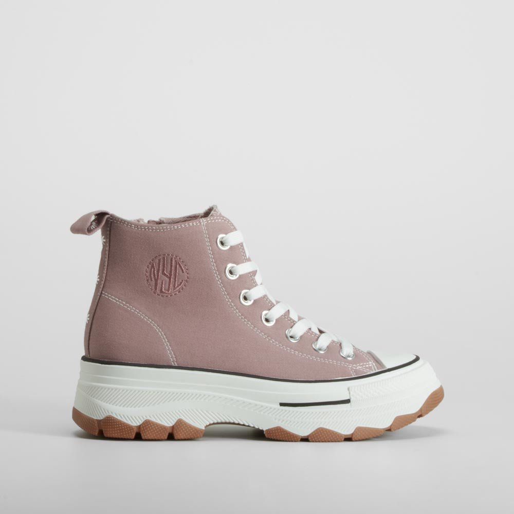 Zapatilla alta de lona chunky rosa NYC