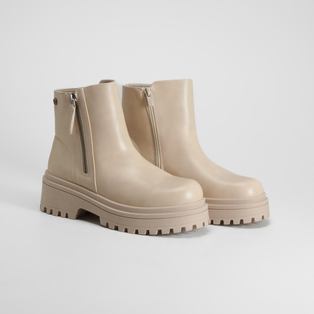 Botín beige plataforma cremallera NYC
