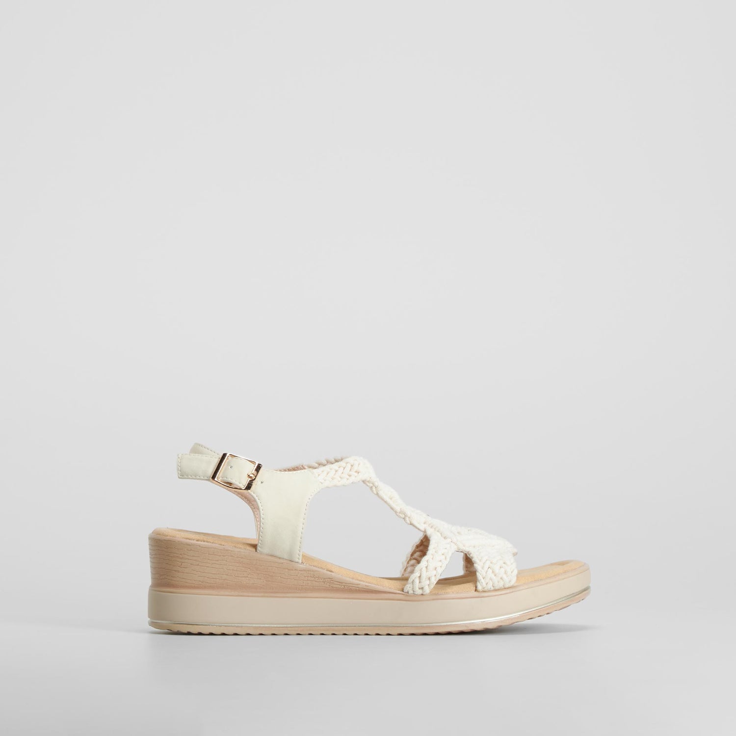 Sandalia cuña macramé beige SENDA ROAD