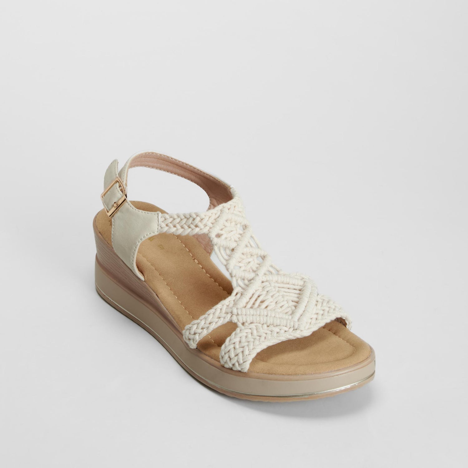 Sandalia cuña macramé beige SENDA ROAD