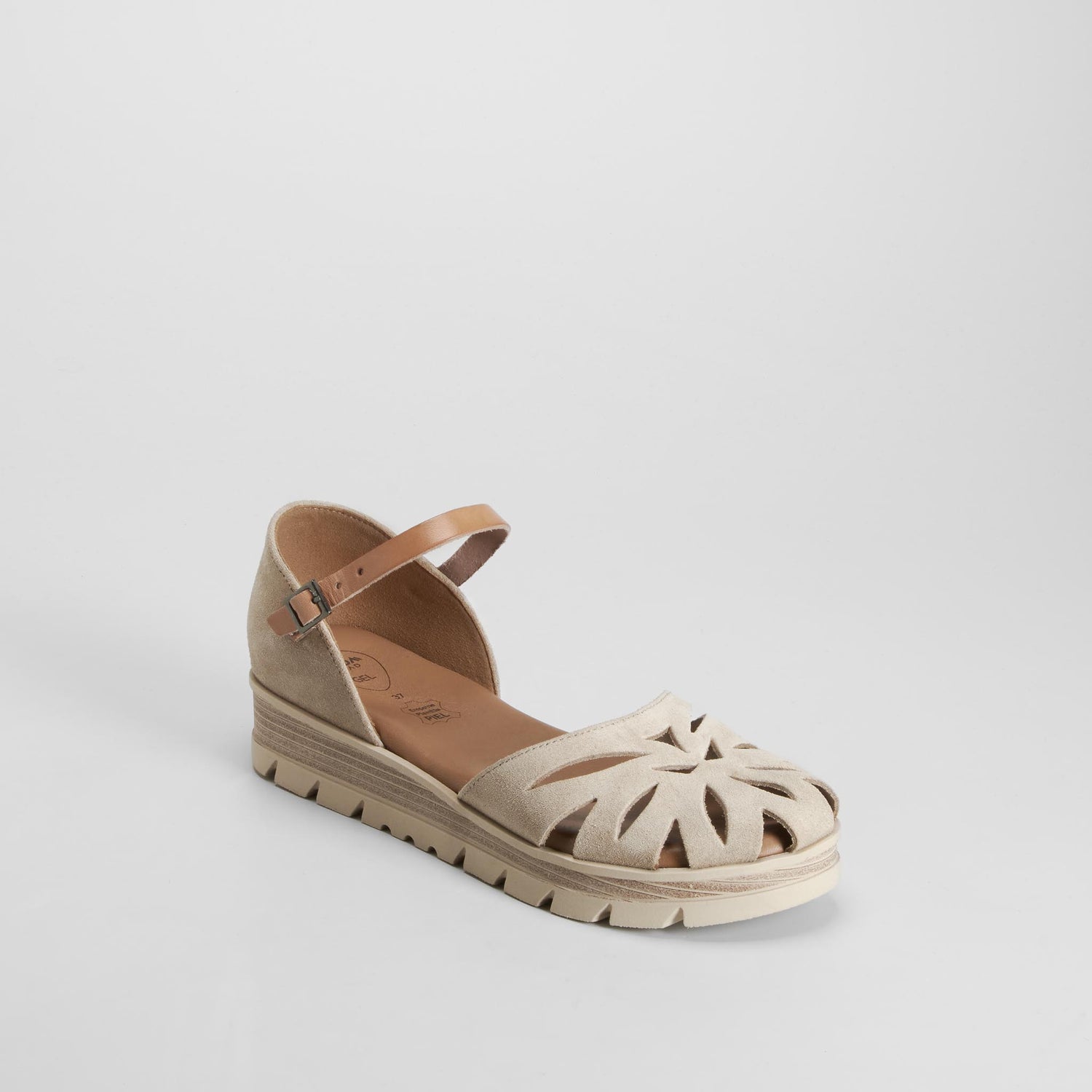 Sandalia plana piel beige SENDA ROAD