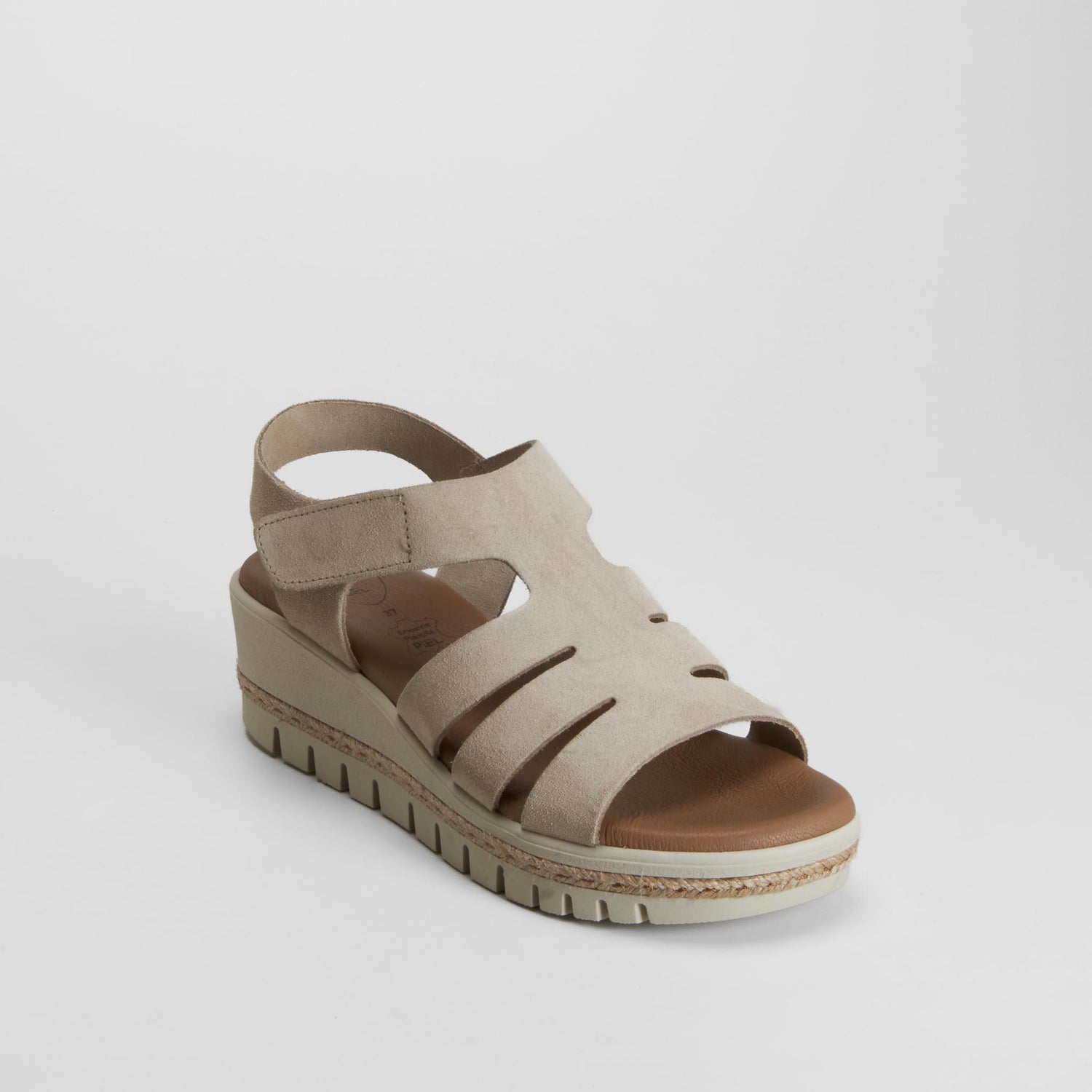 Sandalia cuña piel beige SENDA ROAD