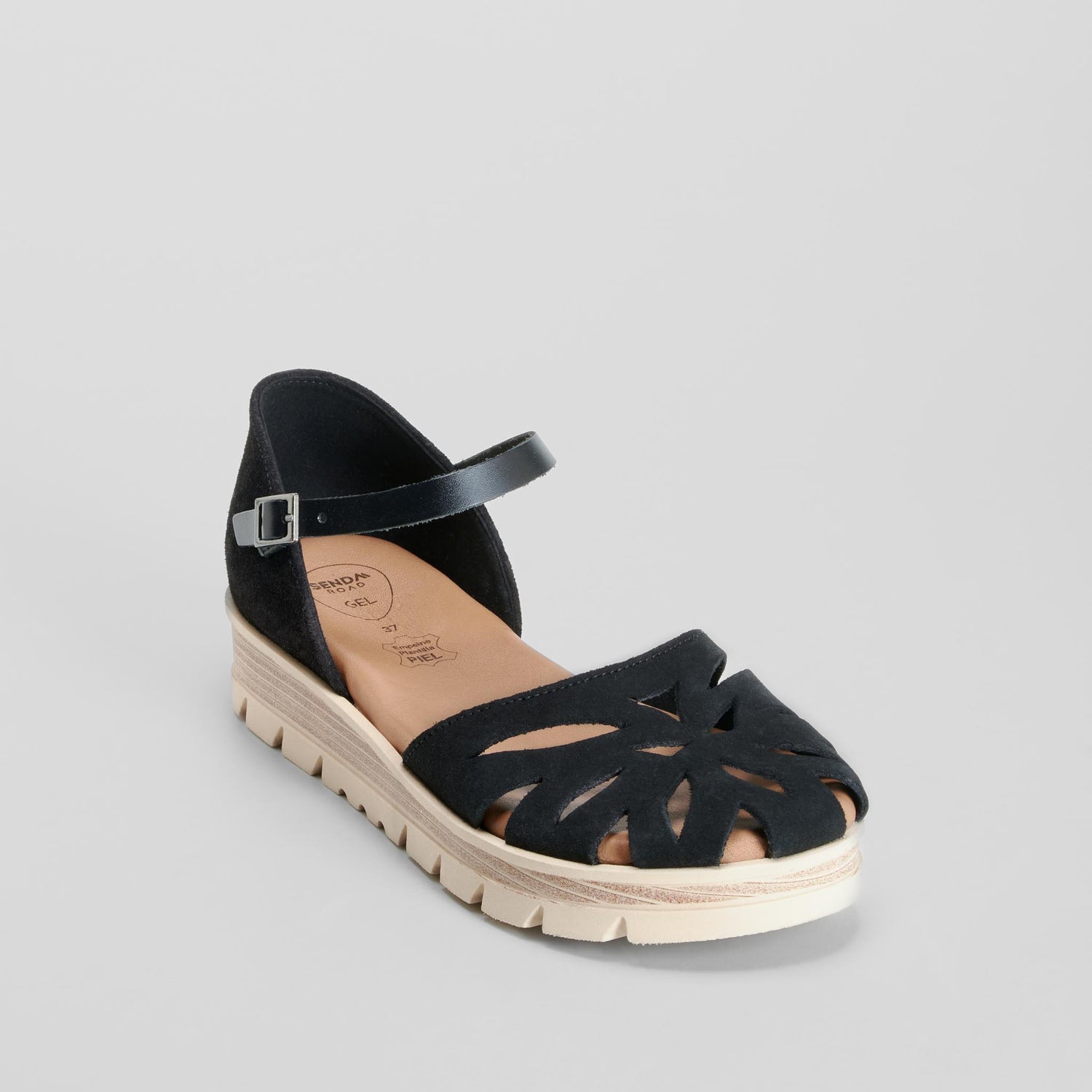 Sandalia negra piel SENDA ROAD