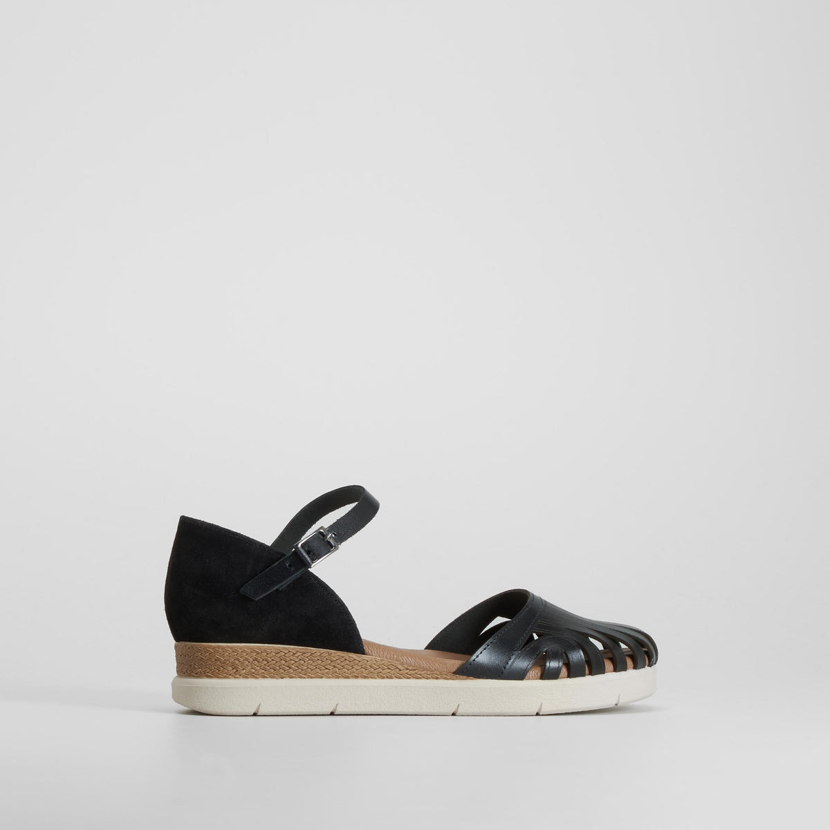 Sandalia negra plataforma piel SENDA ROAD