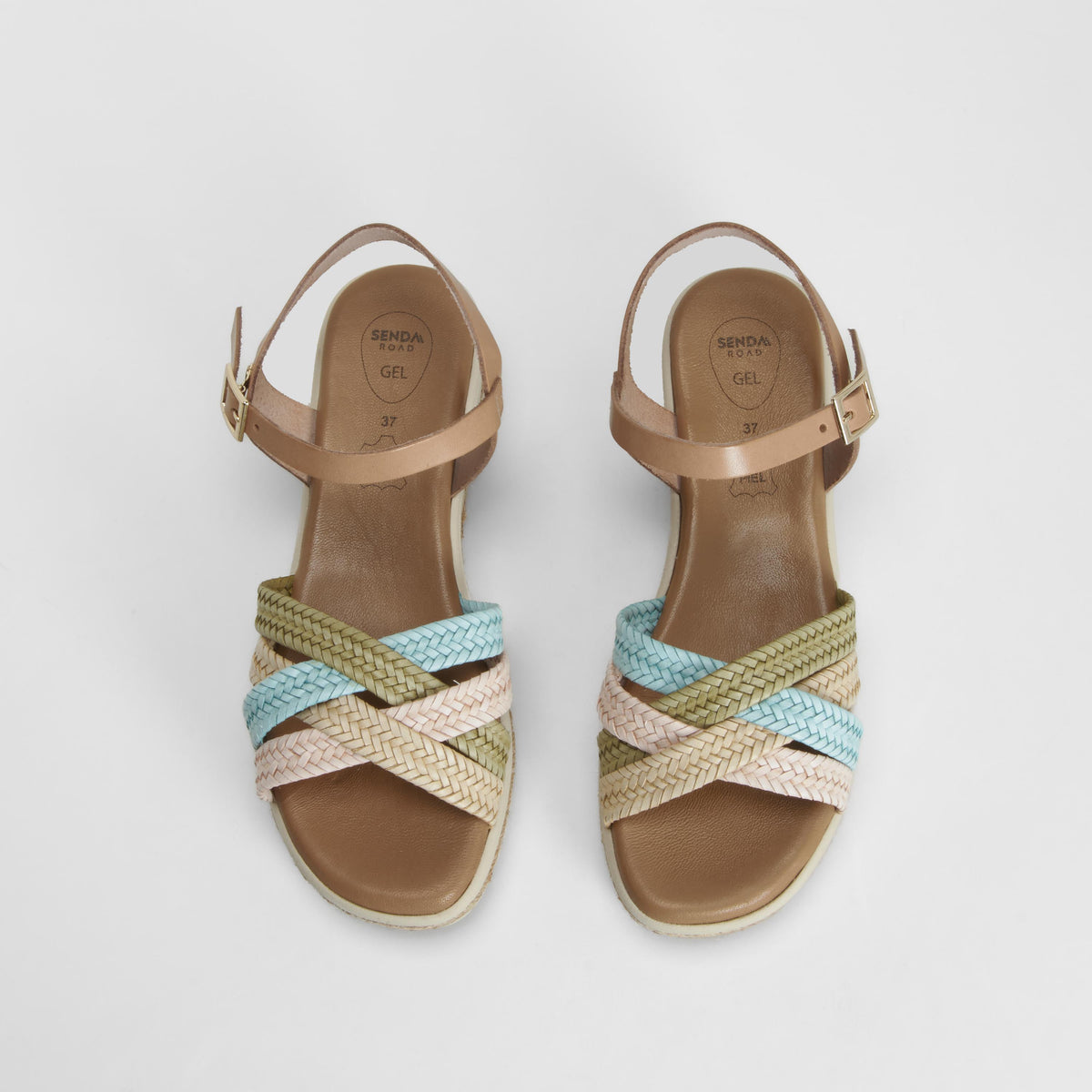 Sandalia cuña rafia piel multicolor SENDA ROAD