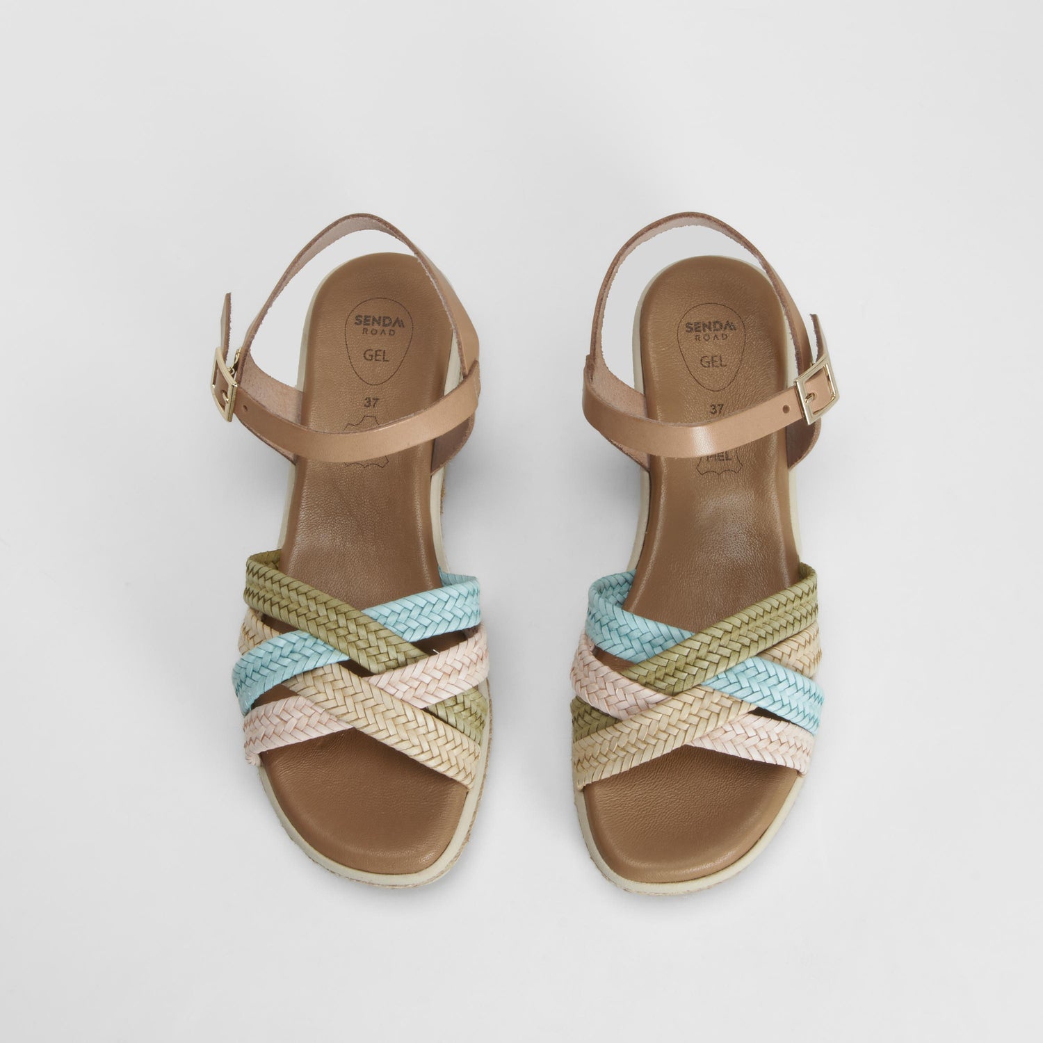 Sandalia cuña rafia piel multicolor SENDA ROAD