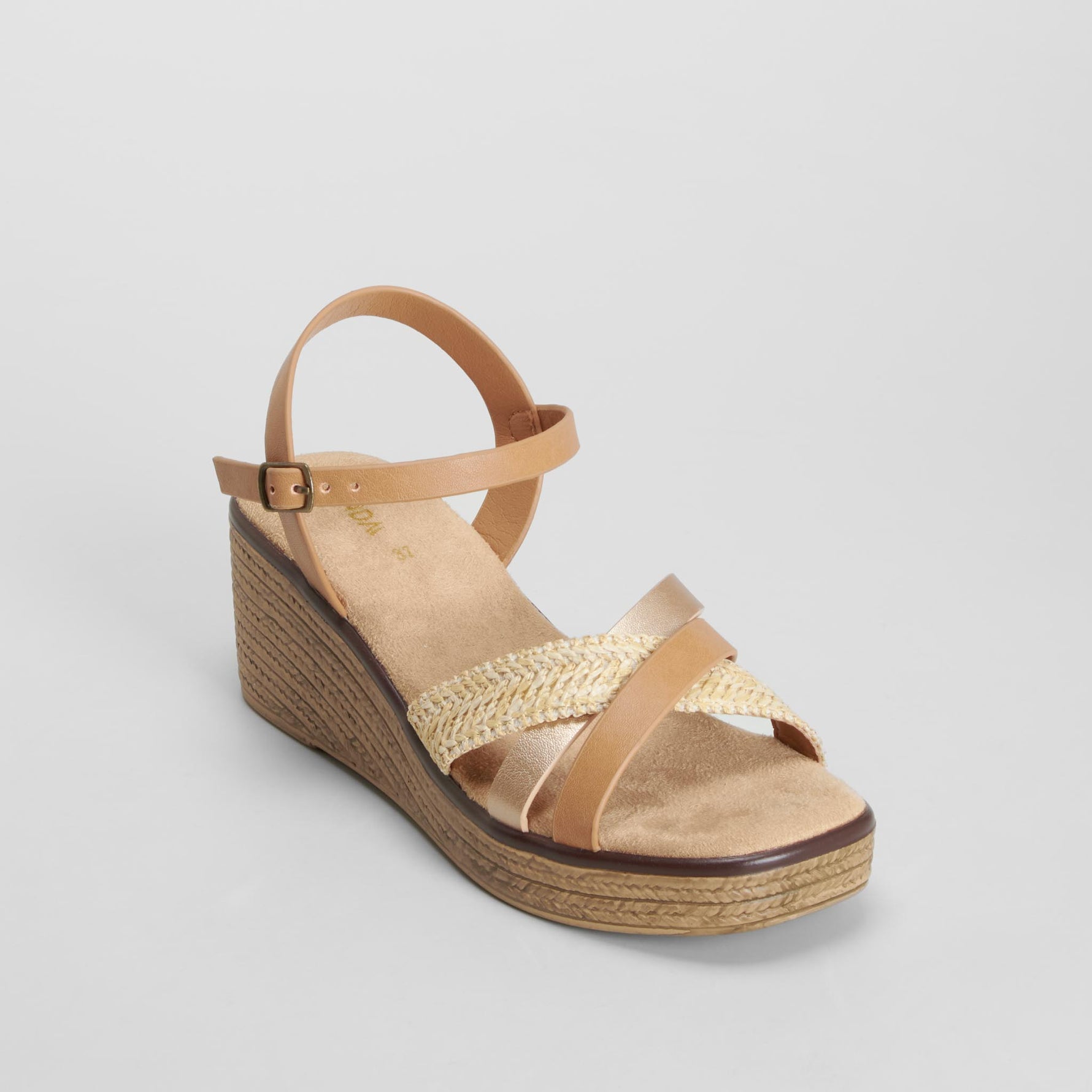 Sandalia cuña tiras cruzadas beige SENDA ROAD