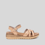 Sandalia cuña tres tiras beige XTI
