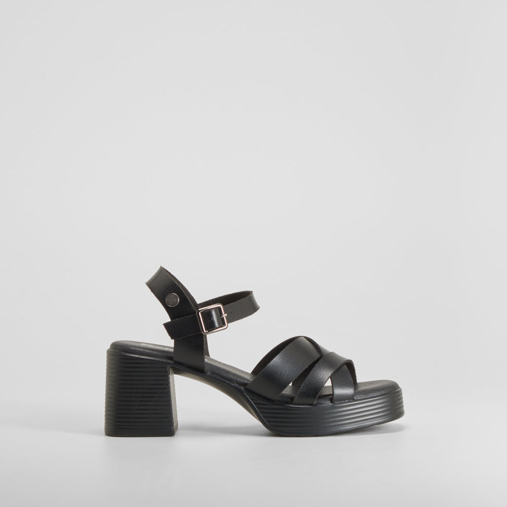 Sandalia tacón ancho tiras cruzadas negra REFRESH