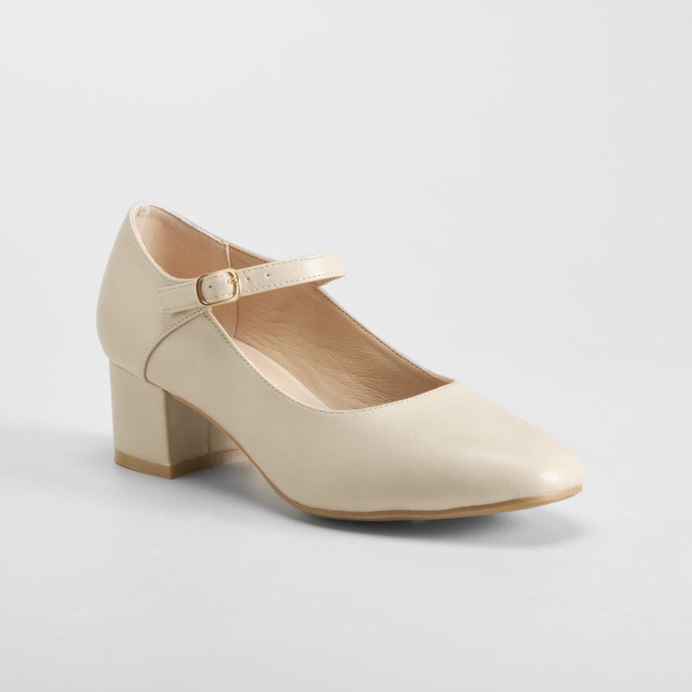 Zapato tacón medio correa beige COMFEET
