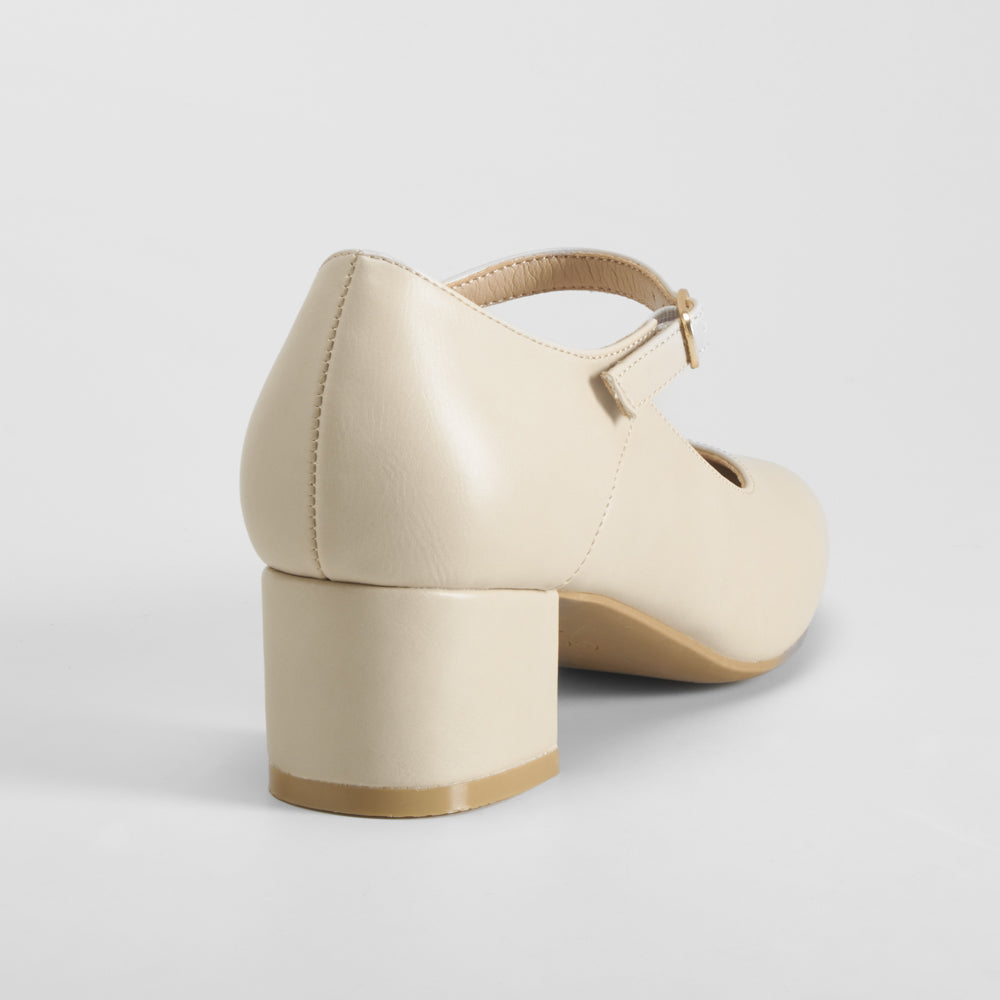 Zapato tacón medio correa beige COMFEET