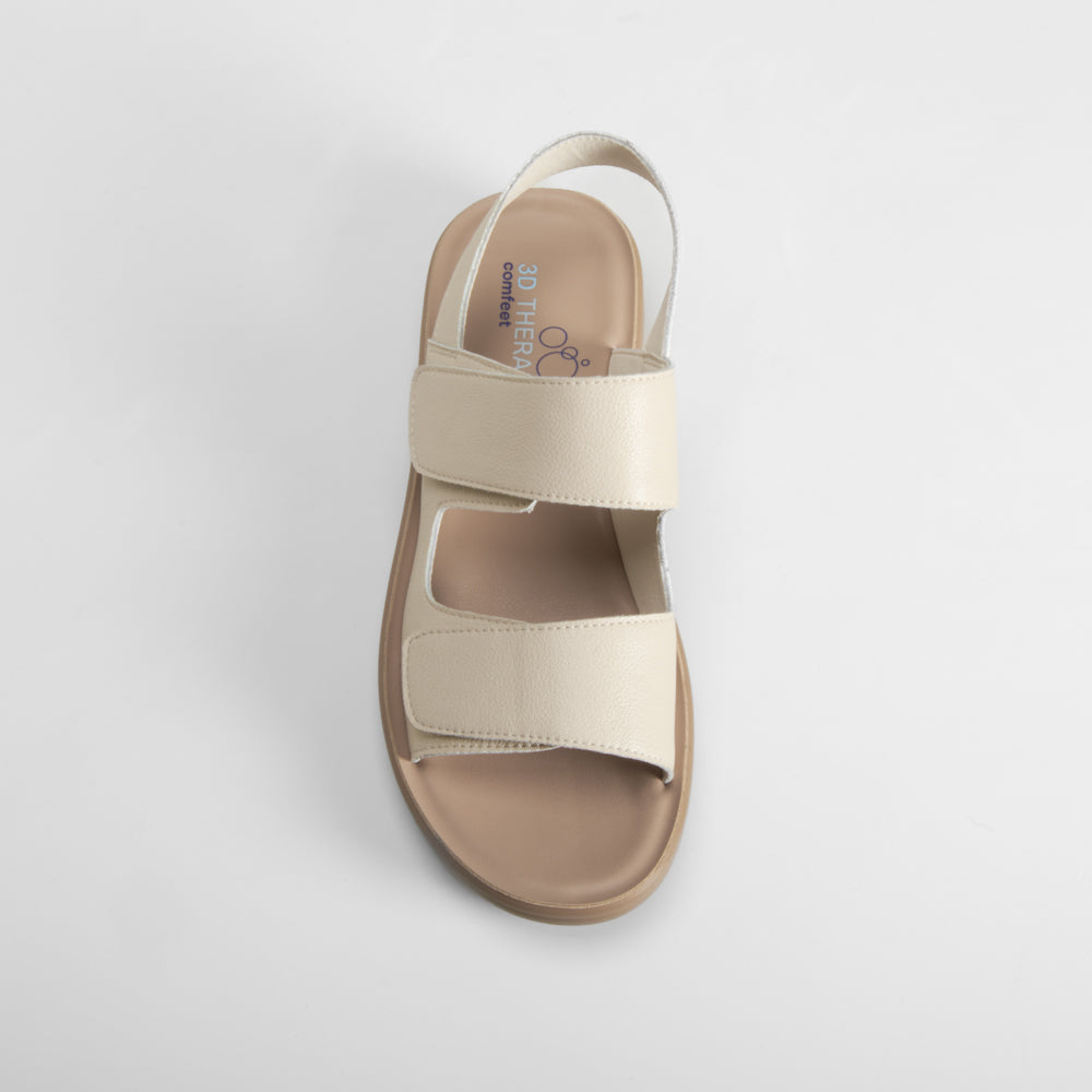 Sandalia plana velcros piel beige COMFEET