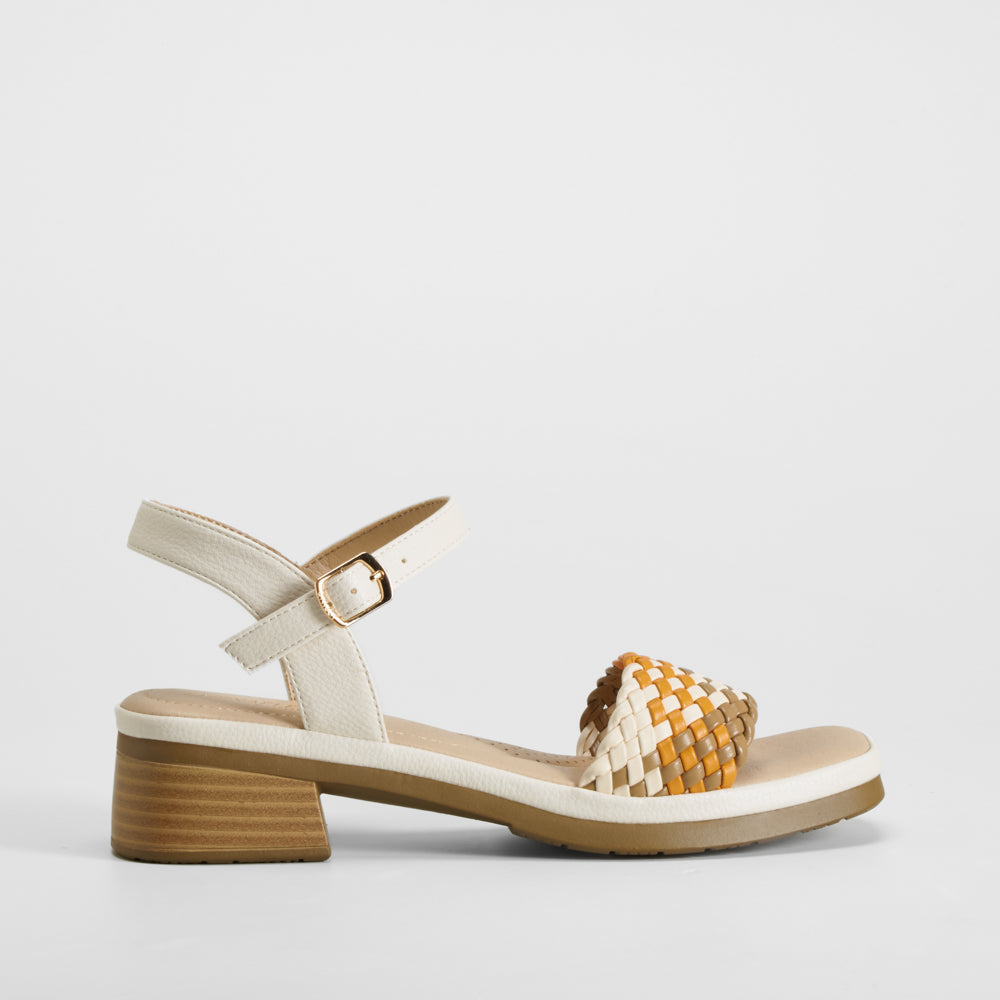 Sandalia tacón bajo trenza multicolor COMFEET