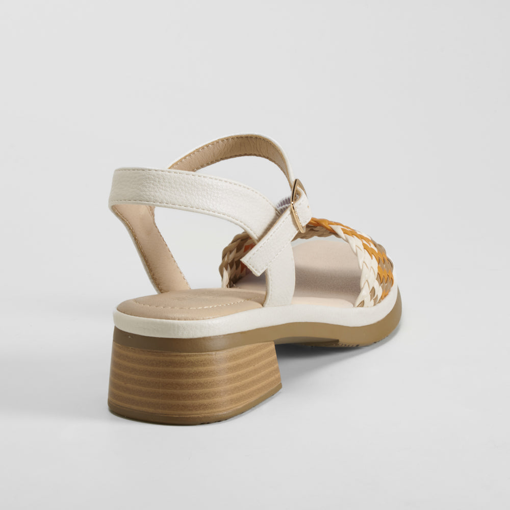 Sandalia tacón bajo trenza multicolor COMFEET