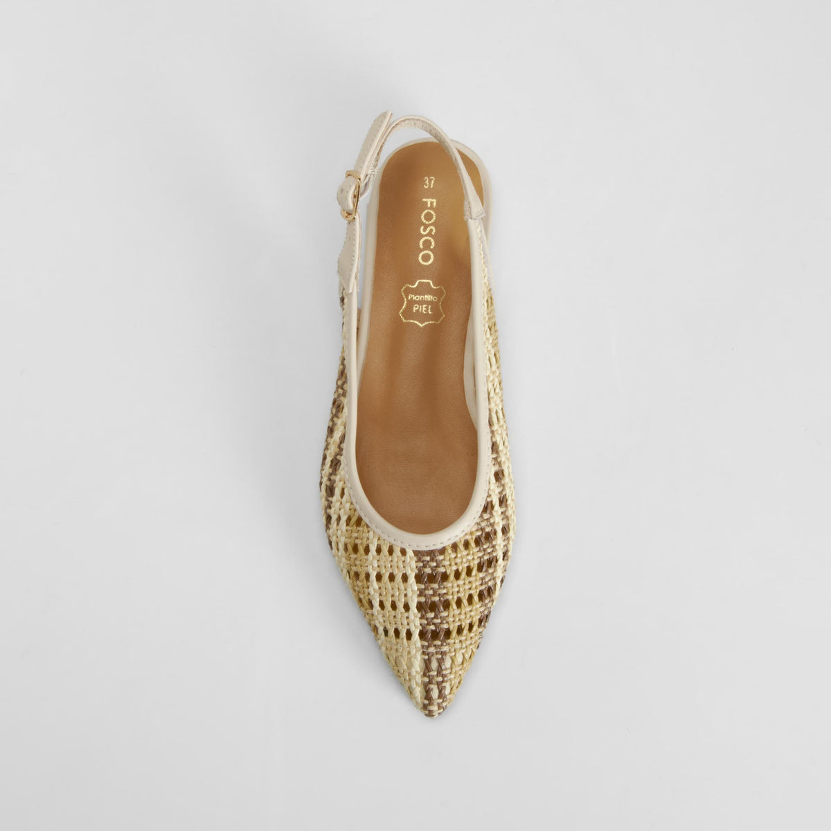 Bailarina abierta tacón bajo beige FOSCO
