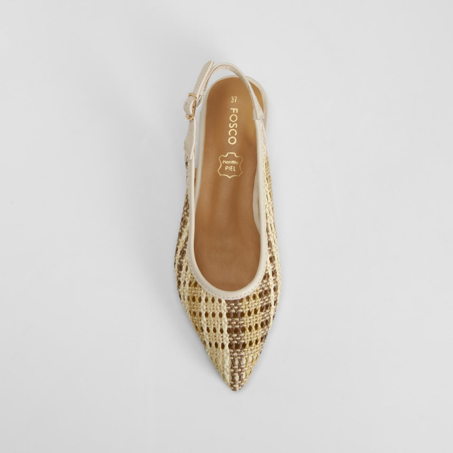 Bailarina abierta tacón bajo beige FOSCO