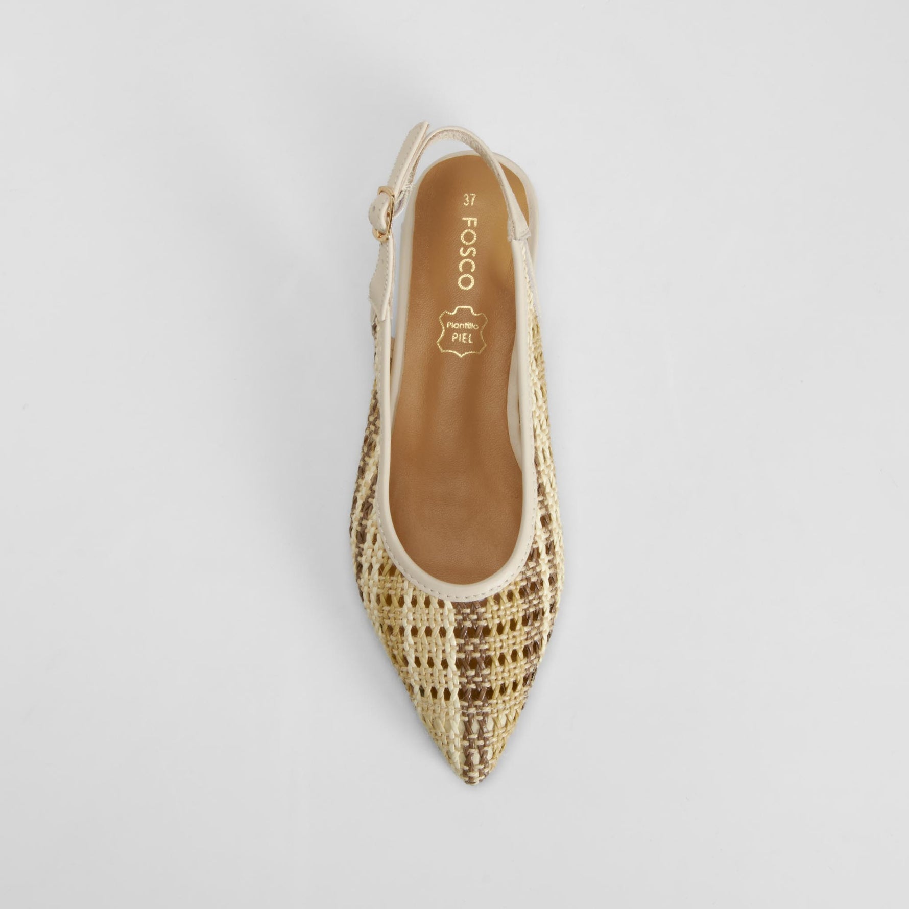 Bailarina abierta tacón bajo beige FOSCO
