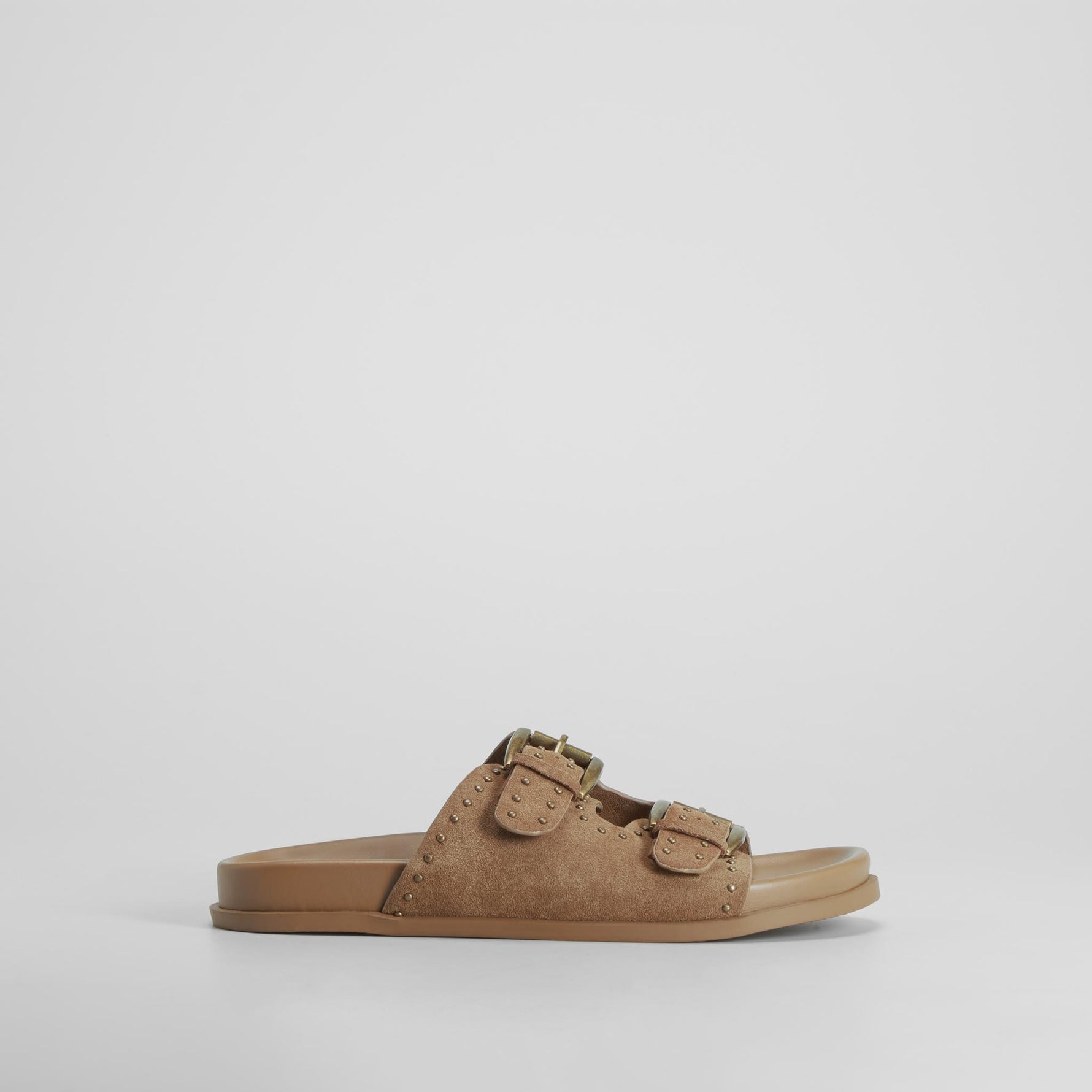 Sandalia bio tachas hebillas piel marrón FOSCO