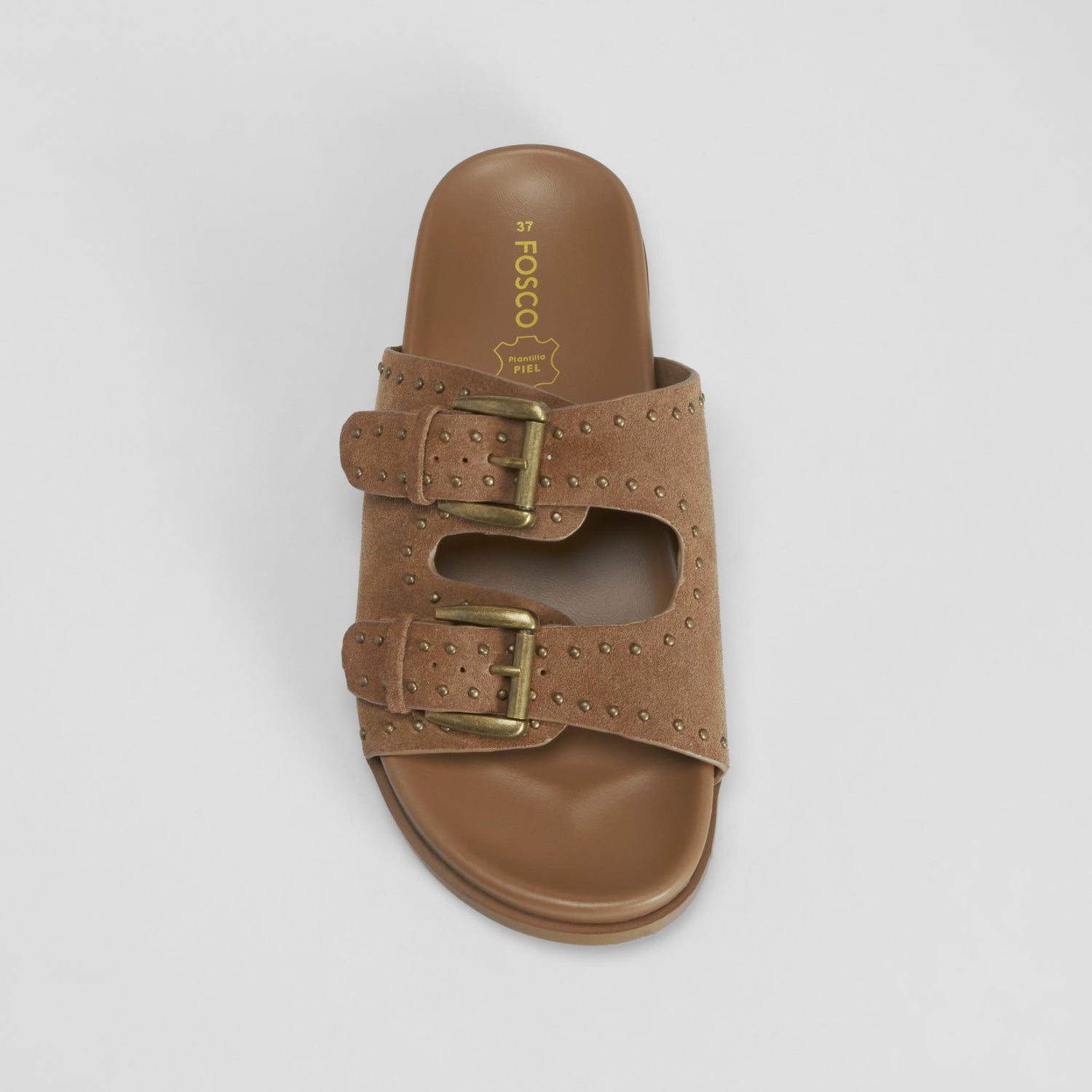Sandalia bio tachas hebillas piel marrón FOSCO