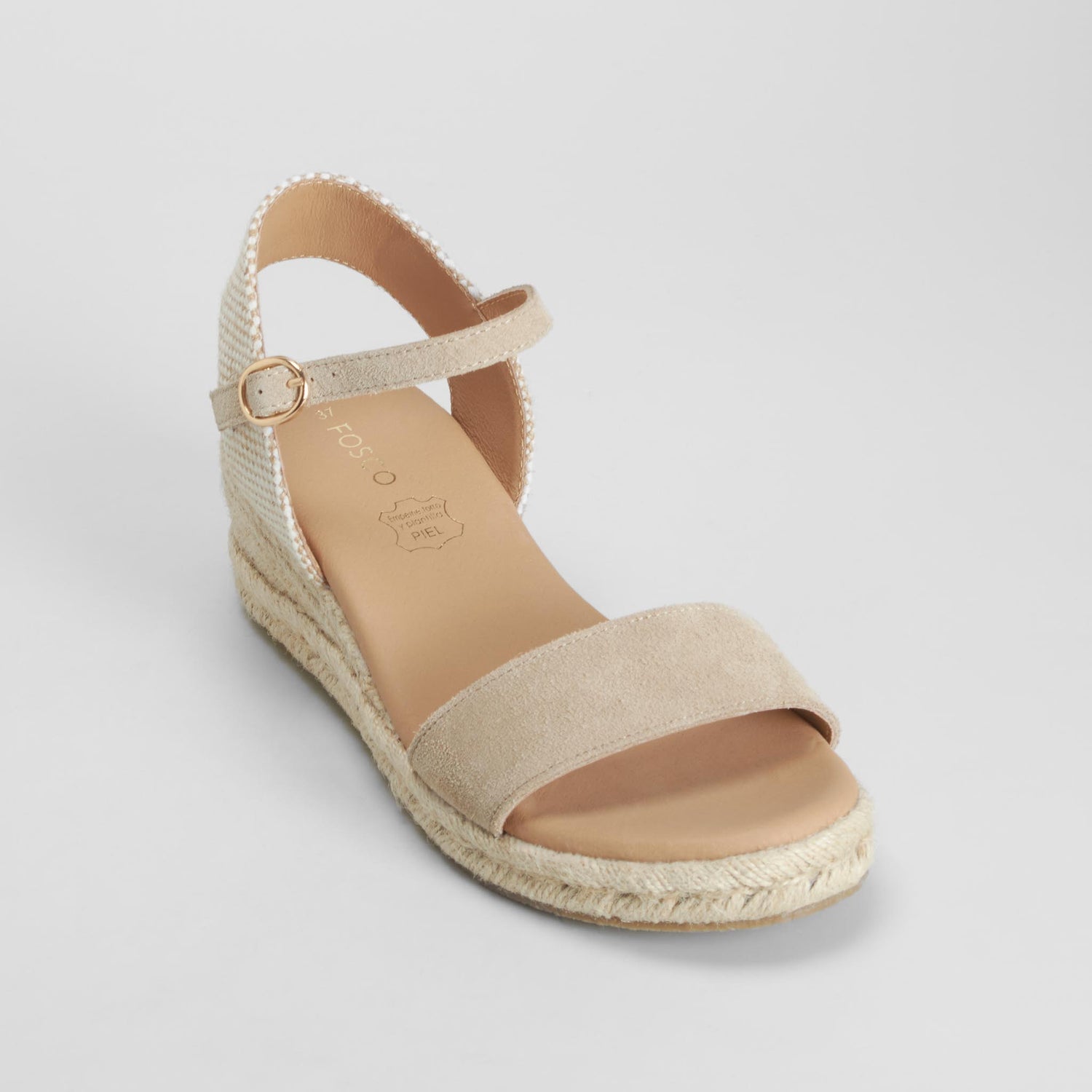Sandalia yute cuña piel beige FOSCO