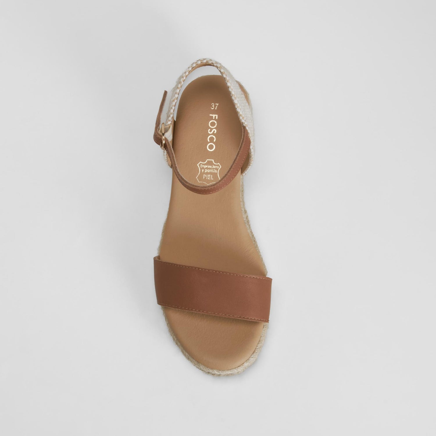 Sandalia yute cuña piel marrón FOSCO
