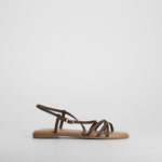 Sandalia plana tiras marron piel FOSCO