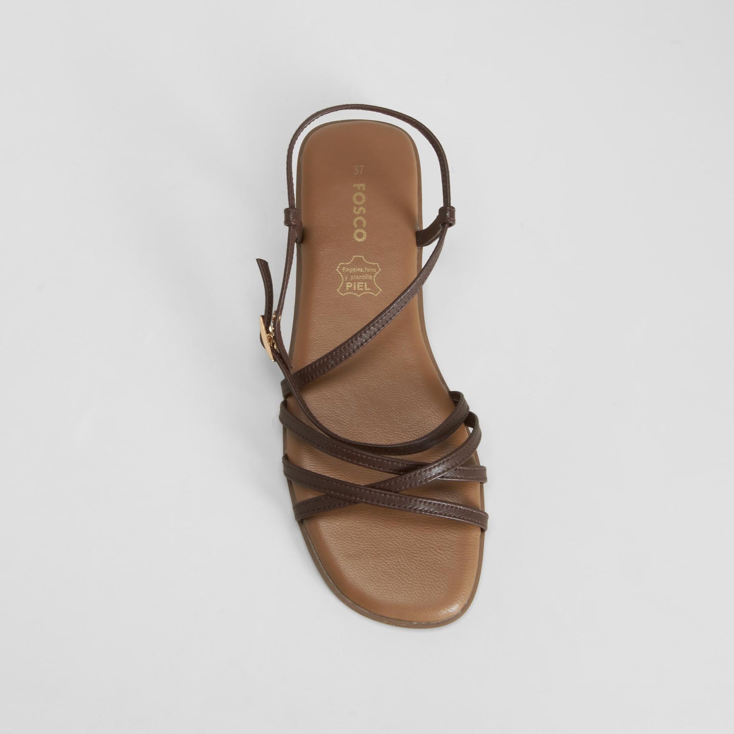 Sandalia plana tiras marron piel FOSCO