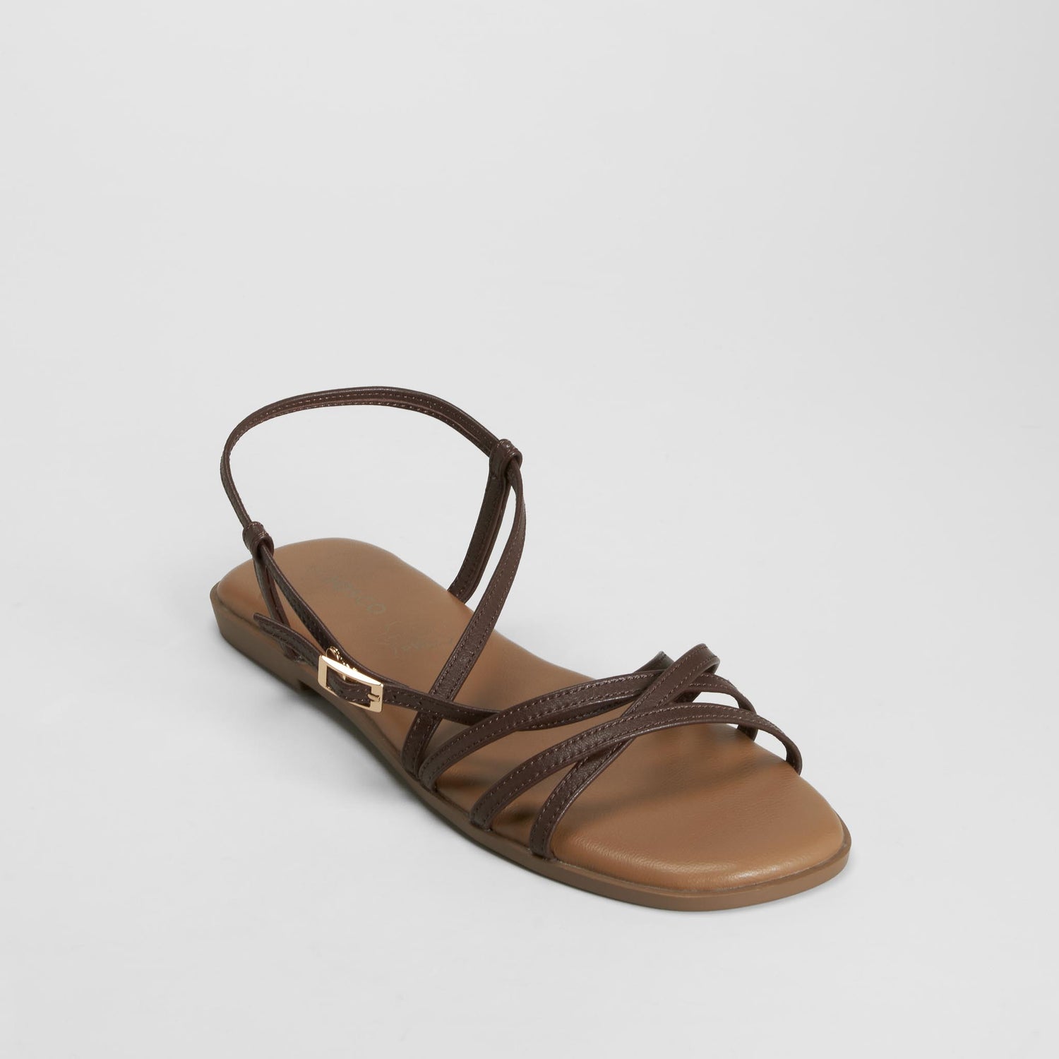 Sandalia plana tiras marron piel FOSCO