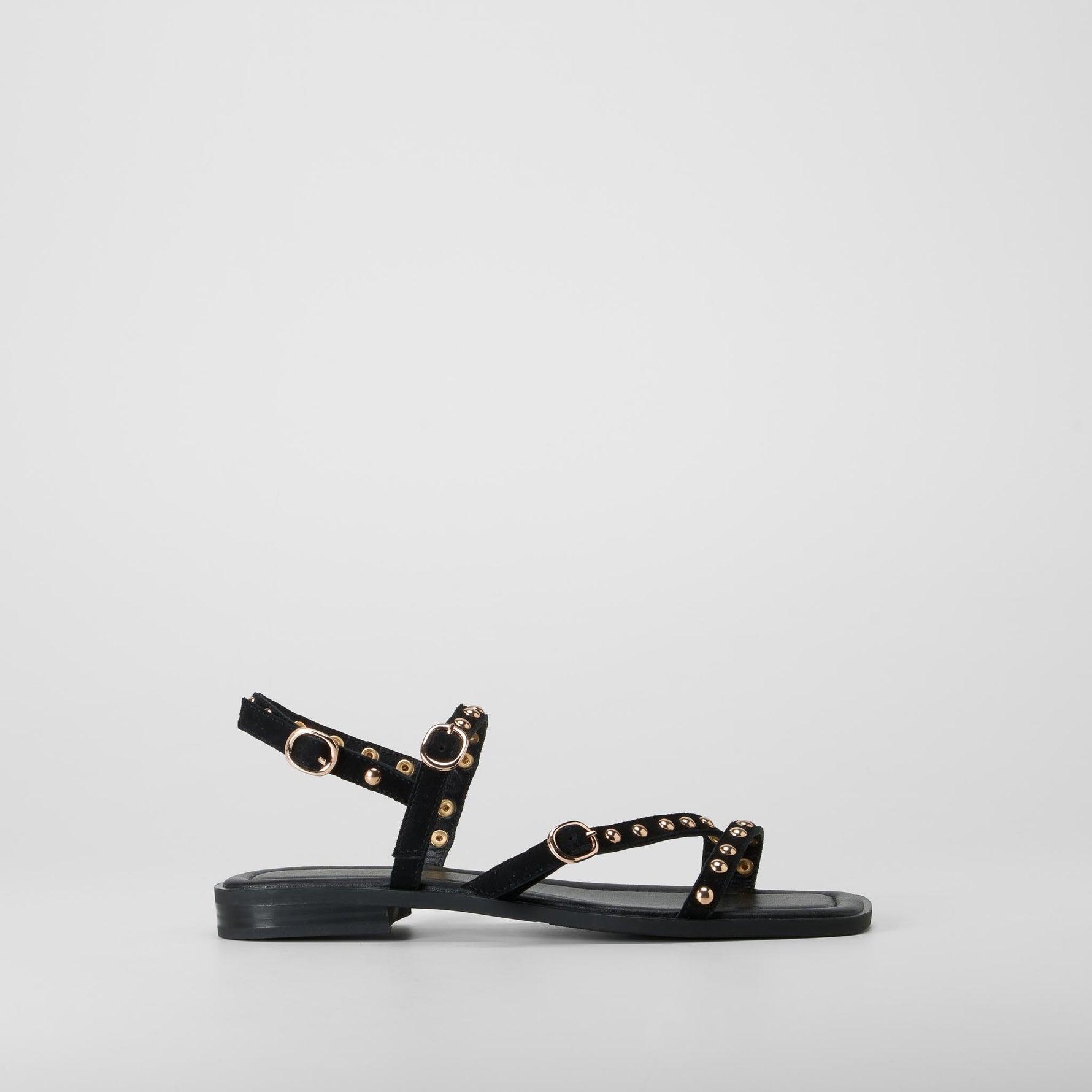 Sandalia tiras tachuelas negro piel FOSCO